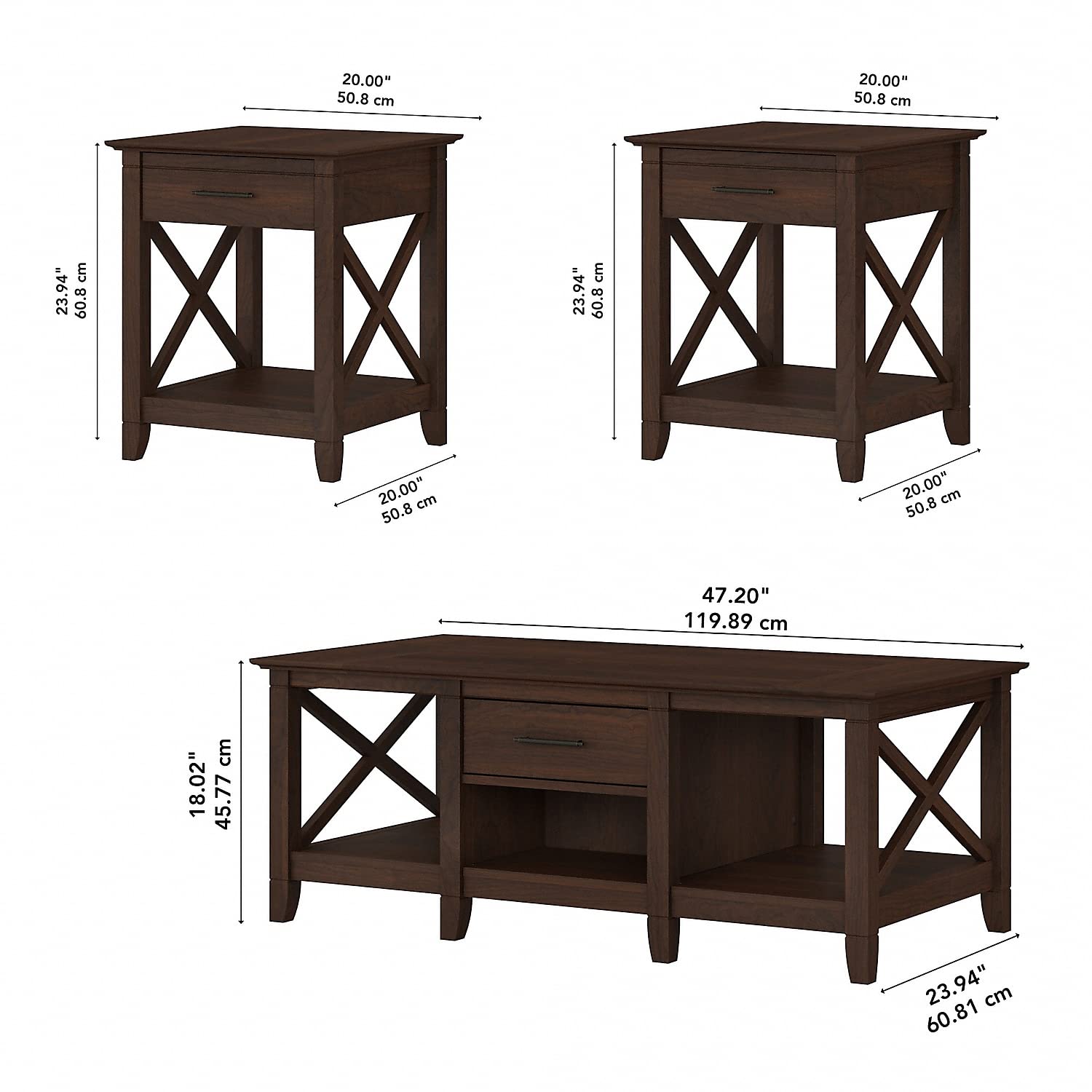Bush Key West Coffee & End Tables Set - Bing Cherry for Living Room