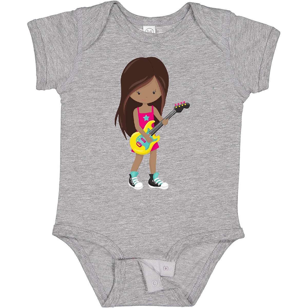 Inktastic African American Girl Rock Guitar Player Baby Bodysuit - Cute Musical Outfit for Infants, Toddler Band Theme, Birthday Gift & Photo Shoot