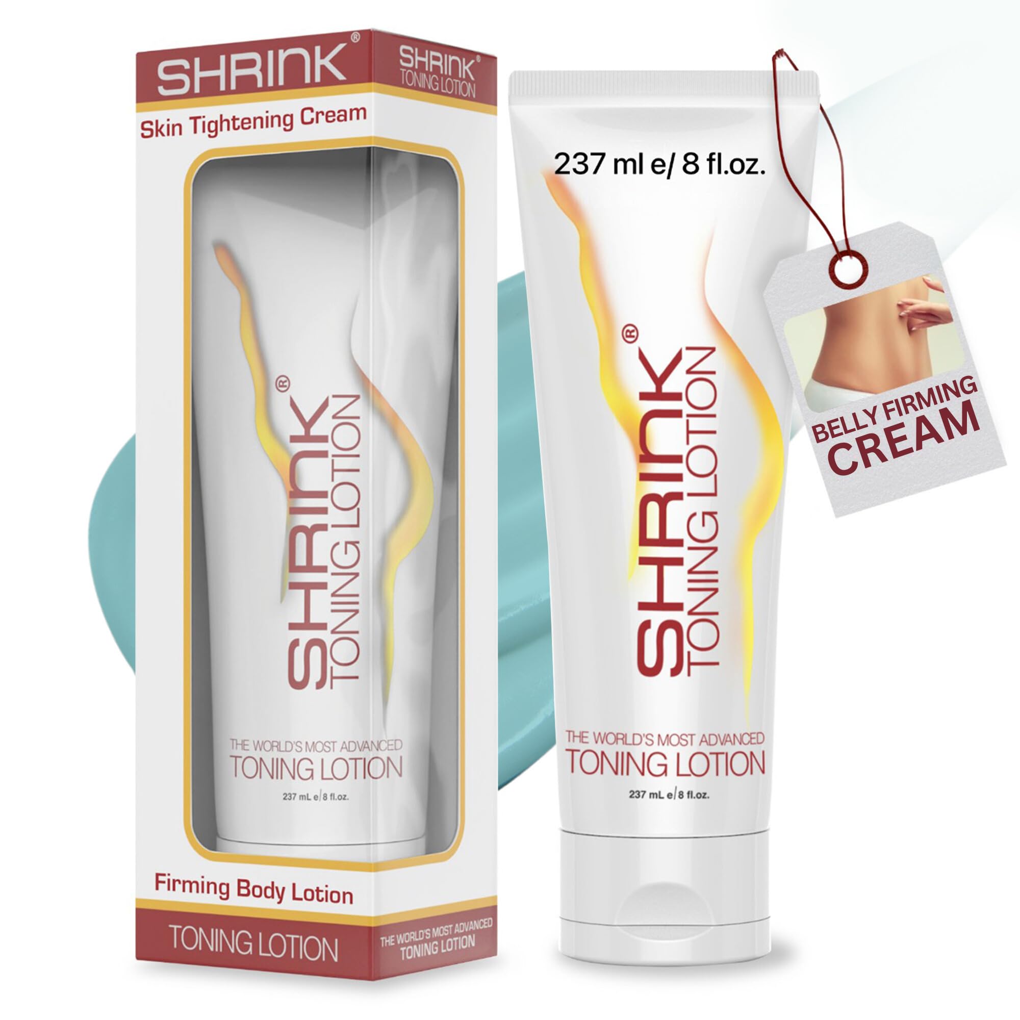 Thermogenic Shrink Toning Lotion - Caffeine & Vitamin E Firming Body Cream for Cellulite Reduction - Skin Tightening Lotion for Stomach, Tummy, Arms & Legs - Heat Activated Slimming Cream for Women & Men (8oz) - Perfect for Post-Workout Recovery & Daily Body Contouring