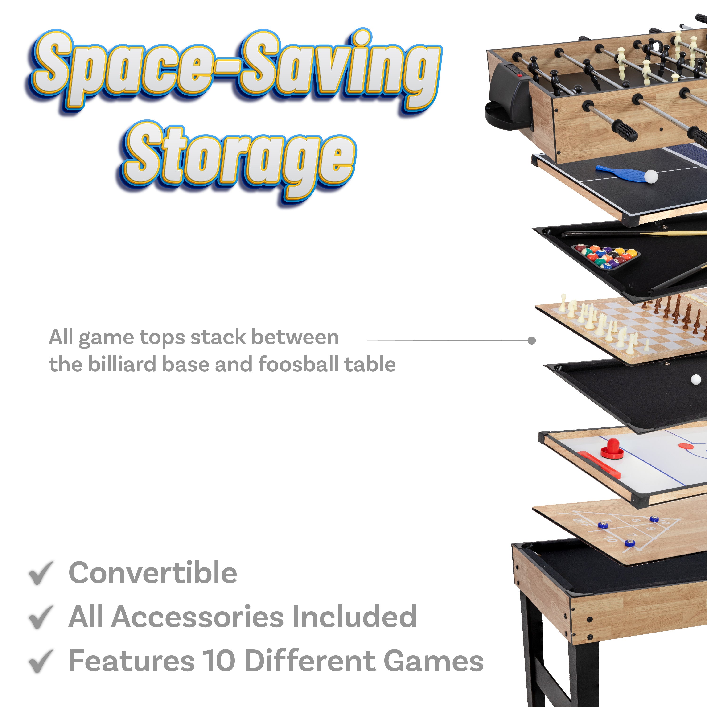 10-in-1 Multi Game Table Set for Indoor & Outdoor Fun - 49.5 Inch Classic Board Games Collection - Perfect for Family Game Nights, Parties, and Backyard Entertainment