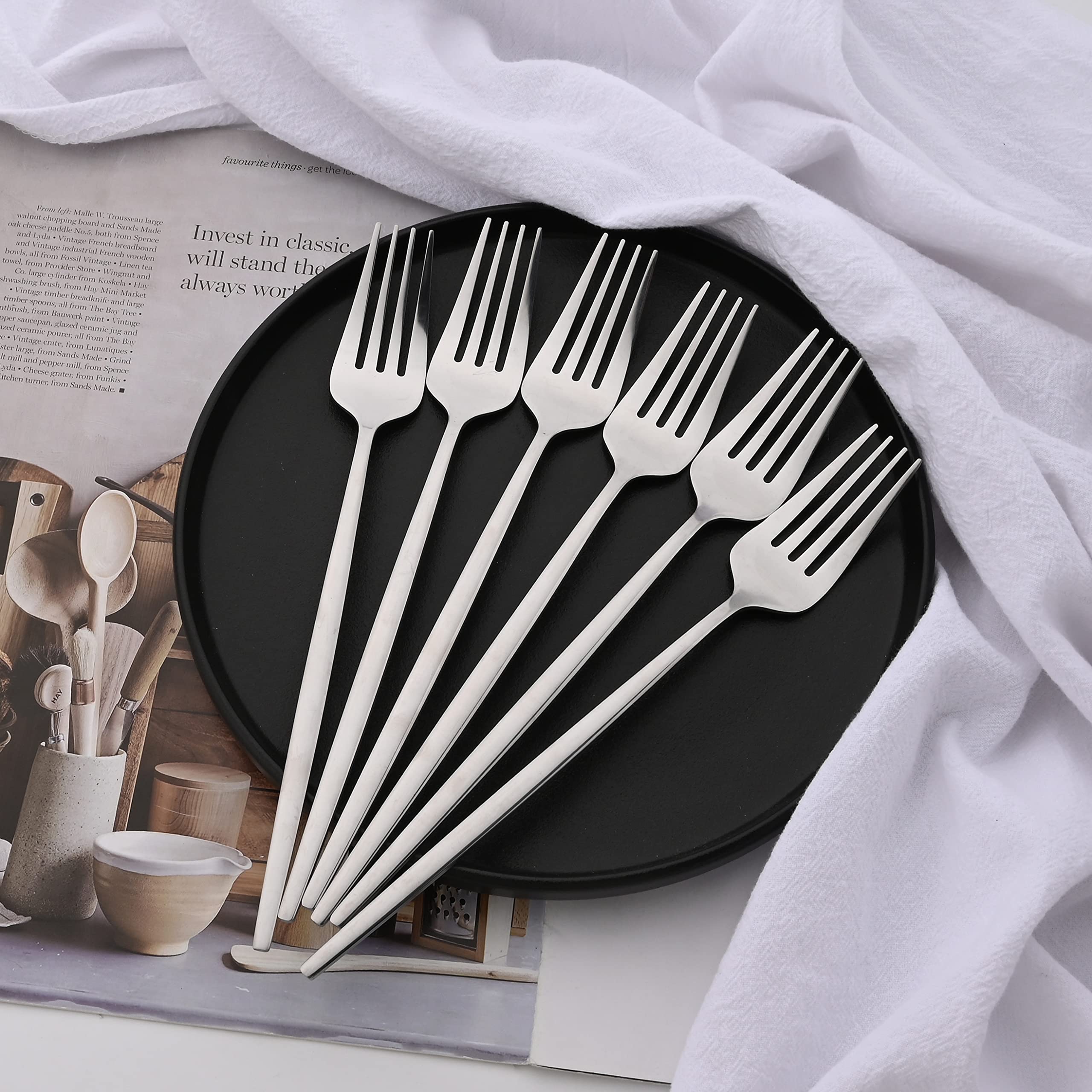 Premium 10-Piece Stainless Steel Dinner Forks Set - Food Grade 18/8 Silverware, Mirror Polished 8.5