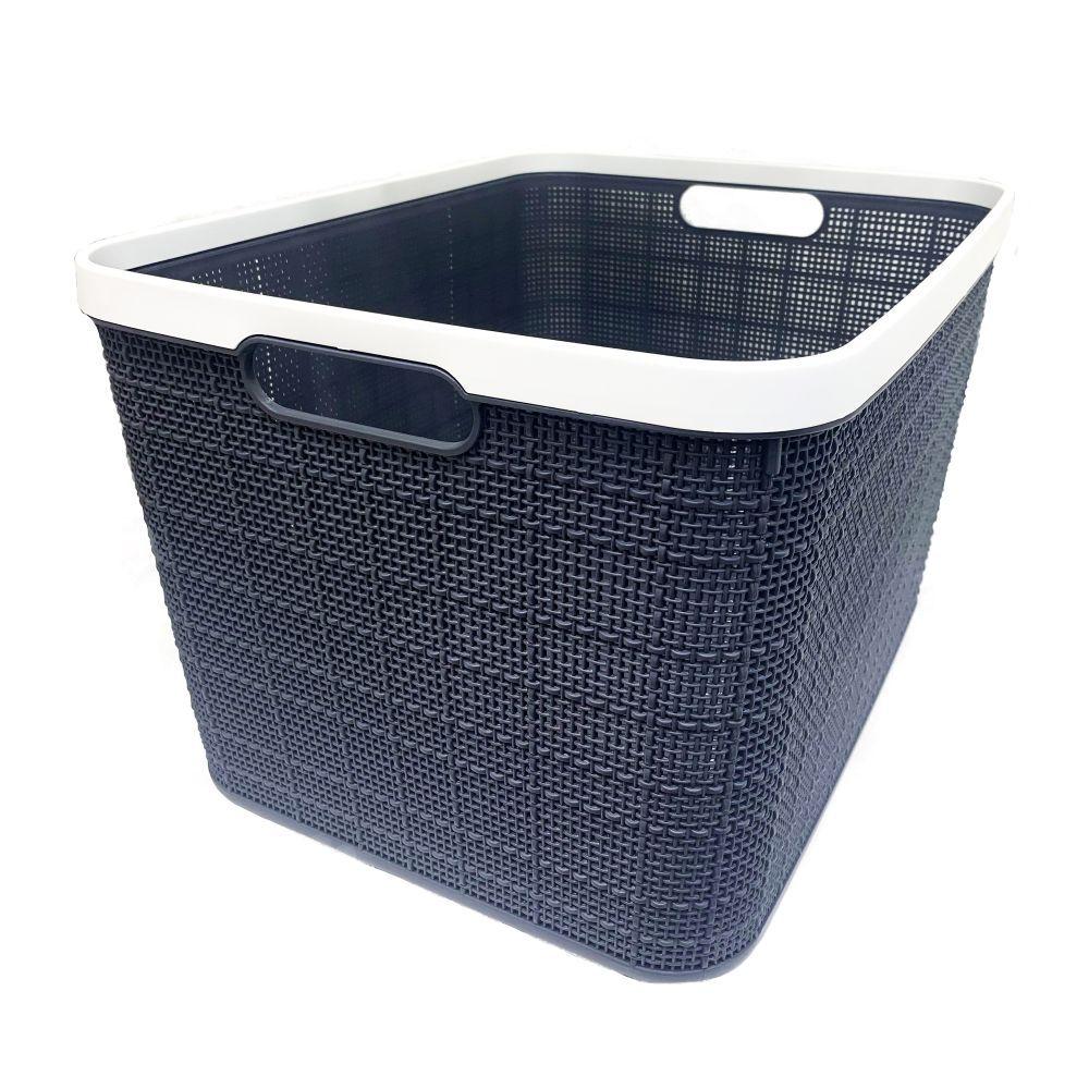 Large Navy Linen Storage Basket - Stylish Home Organization for Bedroom, Bathroom & Living Room - Perfect for Blankets, Toys & Clothes