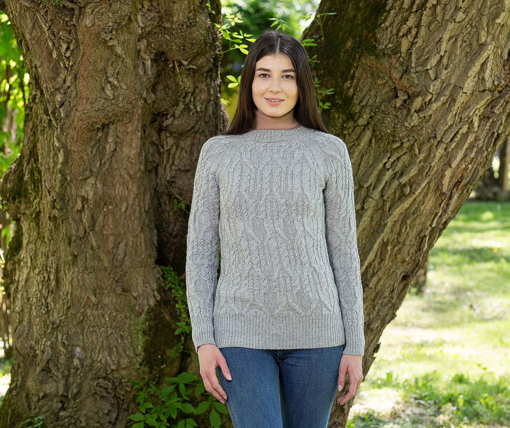 SAOL Irish Sweater for Women - Soft Merino Wool Blend Knit Pullover with Crew Neck | Warm Winter Fashion for Casual Outings & Holiday Gatherings