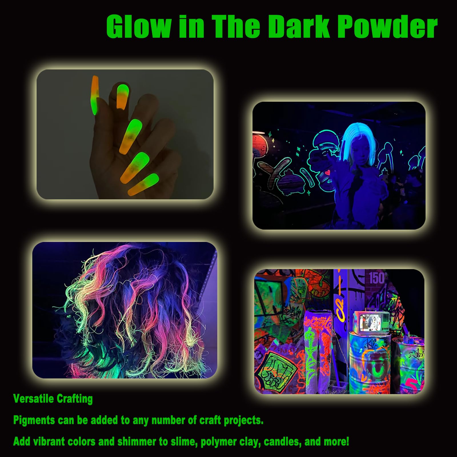 Glow in The Dark Powder - Sky Blue Luminous Pigment for Epoxy Resin, Nail Art, Paint & Cosmetics - 2oz Non-Toxic DIY Glow Dye for Nighttime Crafts, Halloween Decor & UV Party Supplies
