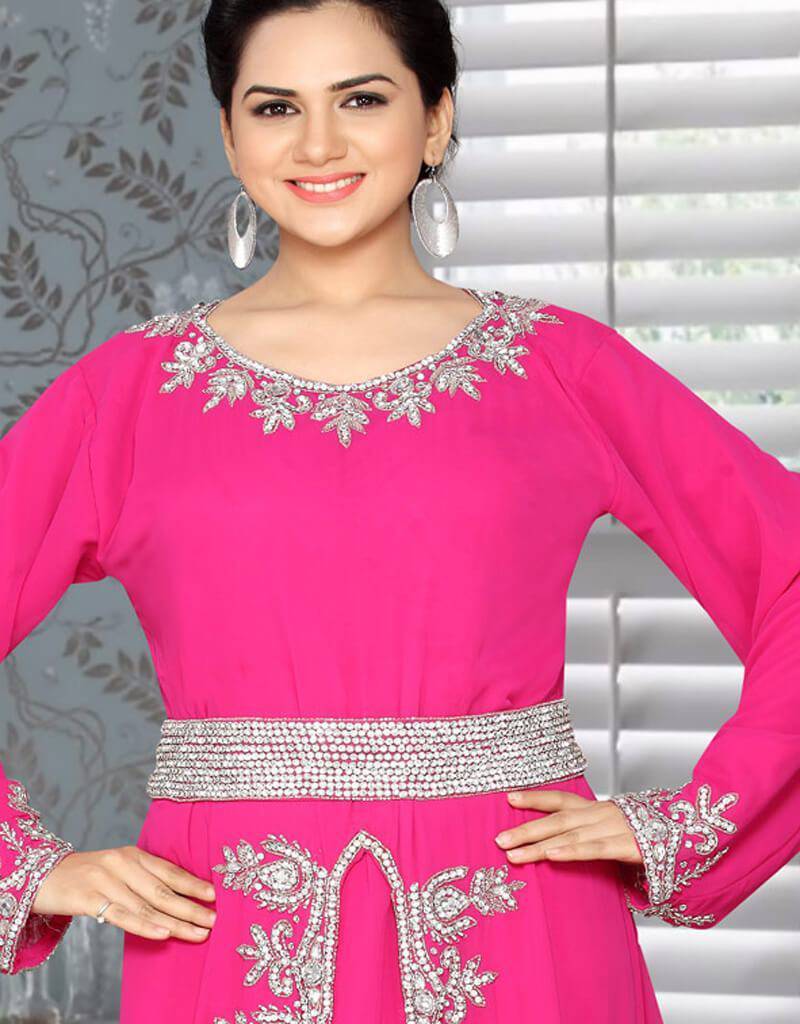 Elegant Dubai Style A-Line Kaftan with Silver Embroidery - Perfect for Parties, Weddings & Special Occasions