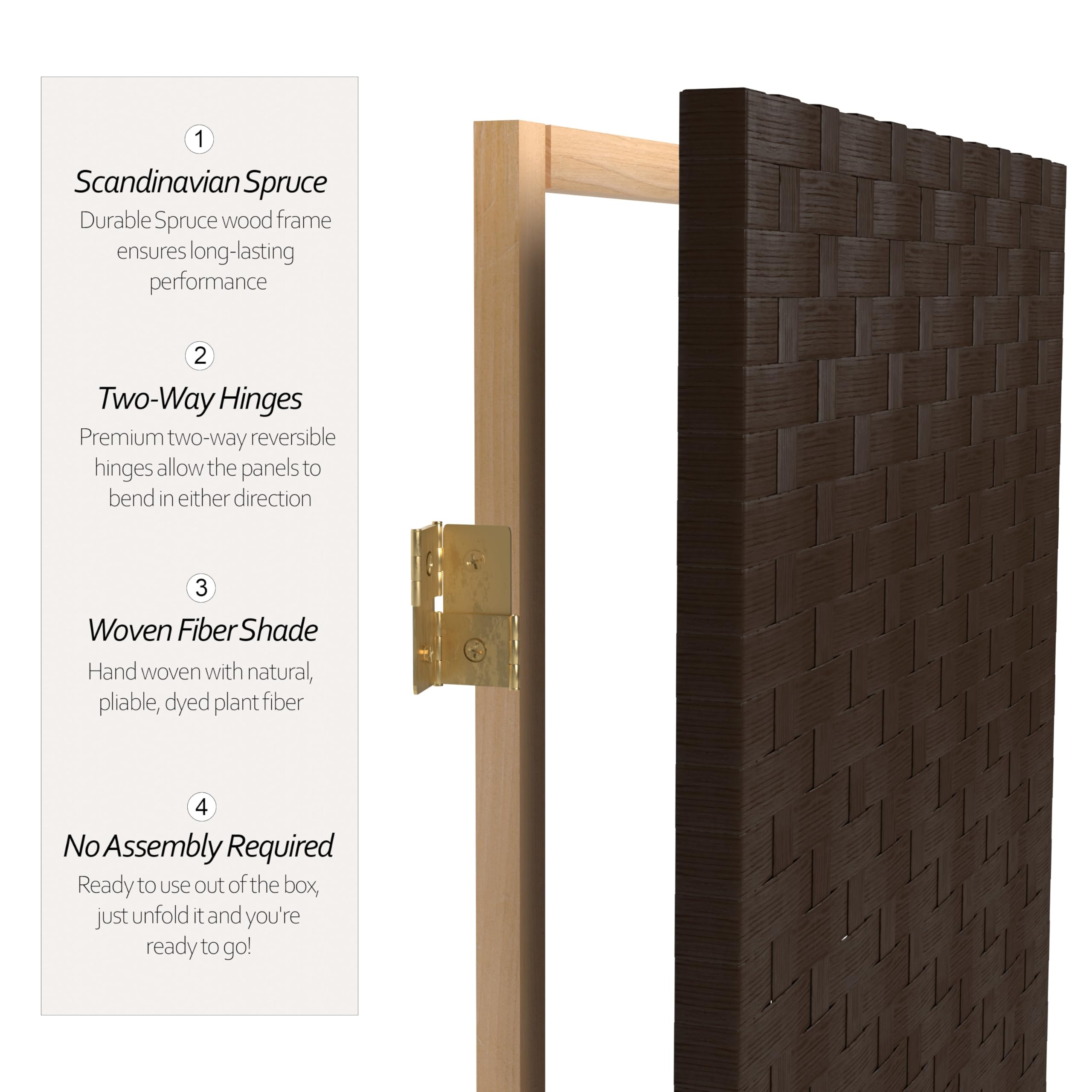 6 ft Tall Red Lantern Woven Fiber Room Divider Screen - 3 Panel Dark Mocha Partition for Living Room, Bedroom & Office Privacy