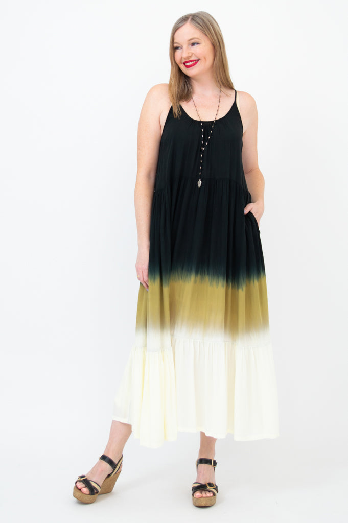 Boho Black Dip Dye Maxi Dress for Women - Flowy Summer Beach Dress for Vacation, Party & Casual Wear