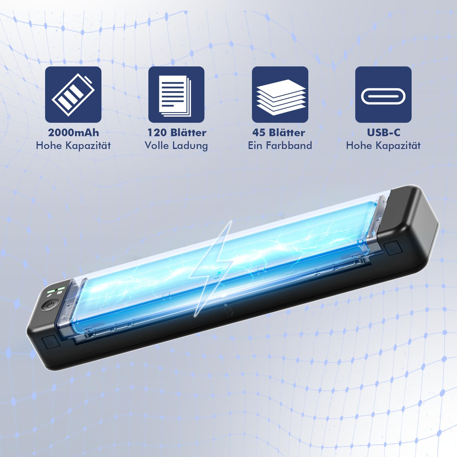 PhoFuta Portable Bluetooth Thermal Printer 300 DPI - Mini Wireless Printer for iPhone & Android, Compatible with 5.8-8.5