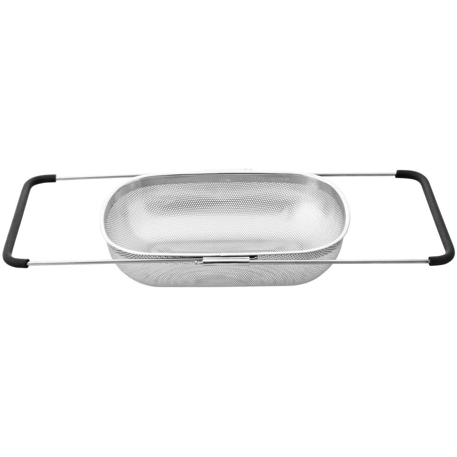 LavoHome Expandable Stainless Steel Over the Sink Fruit & Vegetable Washing Basket - Pasta Strainer with Handles for Kitchen, Camping & Outdoor Use