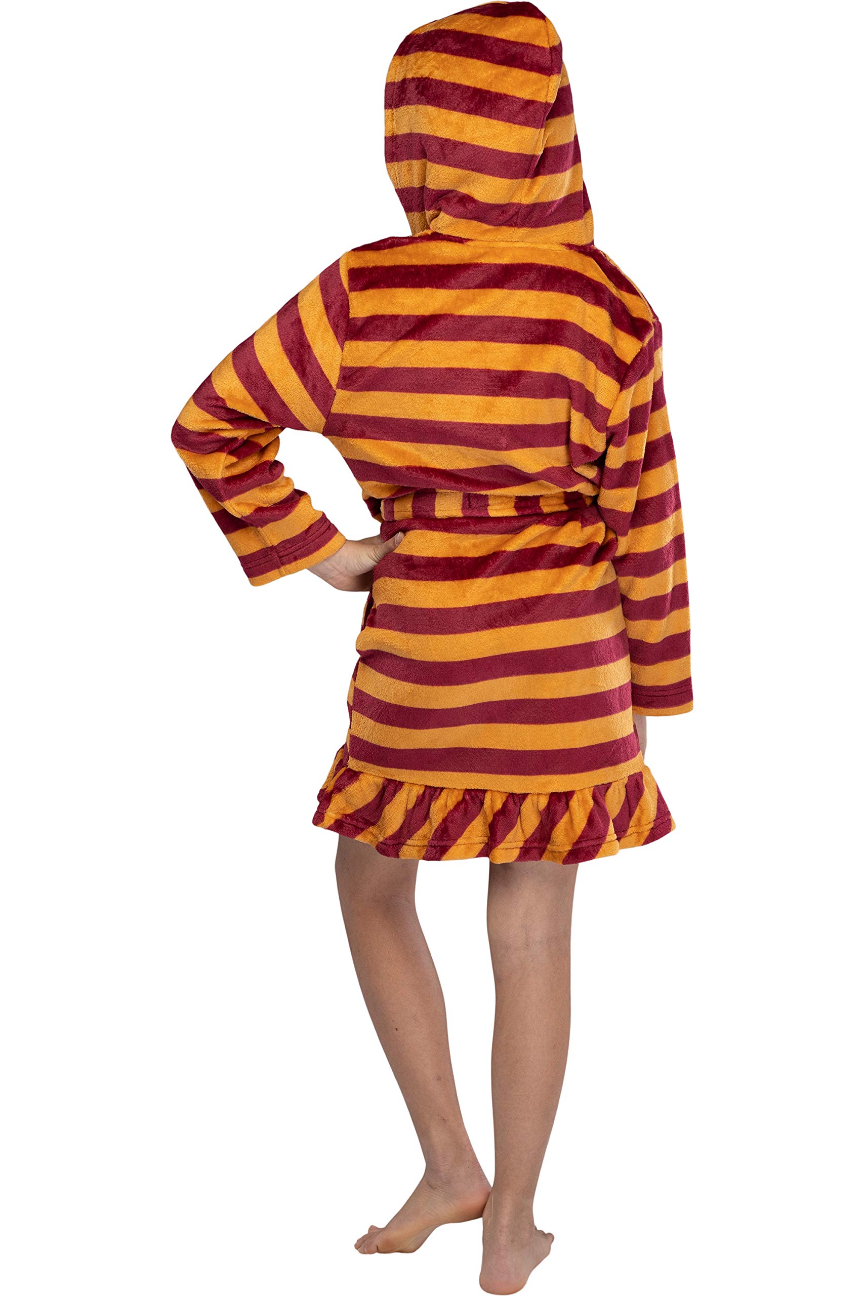 Harry Potter Girls' Striped Ruffle Plush Fleece Robe - Gryffindor, Hufflepuff, Slytherin, Ravenclaw House Styles - Cozy Winter Loungewear & Halloween Costume for Kids & Teens