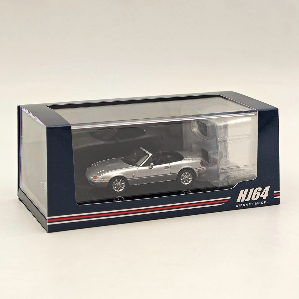 1/64 Scale Mazda Eunos Roadster NA6CE Diecast Model Car with Tonneau Cover - Limited Edition Silver HJ642025AS - Collectible Toy Car for Adults & Kids | Perfect for Display, Gifts, and Car Enthusiast Collections