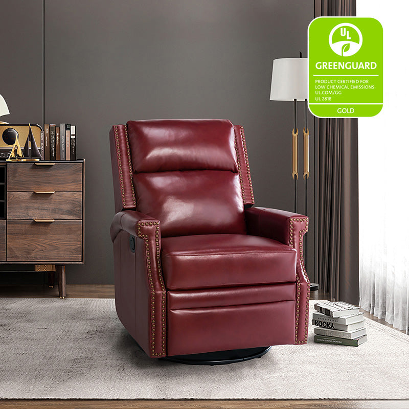 Canace Modern Genuine Leather Manual Glider Rocker Recliner Chair - Comfortable Swivel Lounge Chair for Living Room, Nursery, and Office Relaxation
