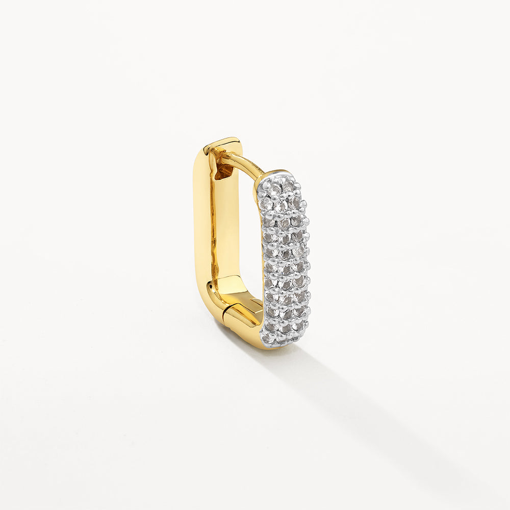 14K Gold White Topaz Mini Pave Paperclip Earrings - Elegant Dangle Earrings for Women, Perfect for Wedding, Party & Everyday Wear