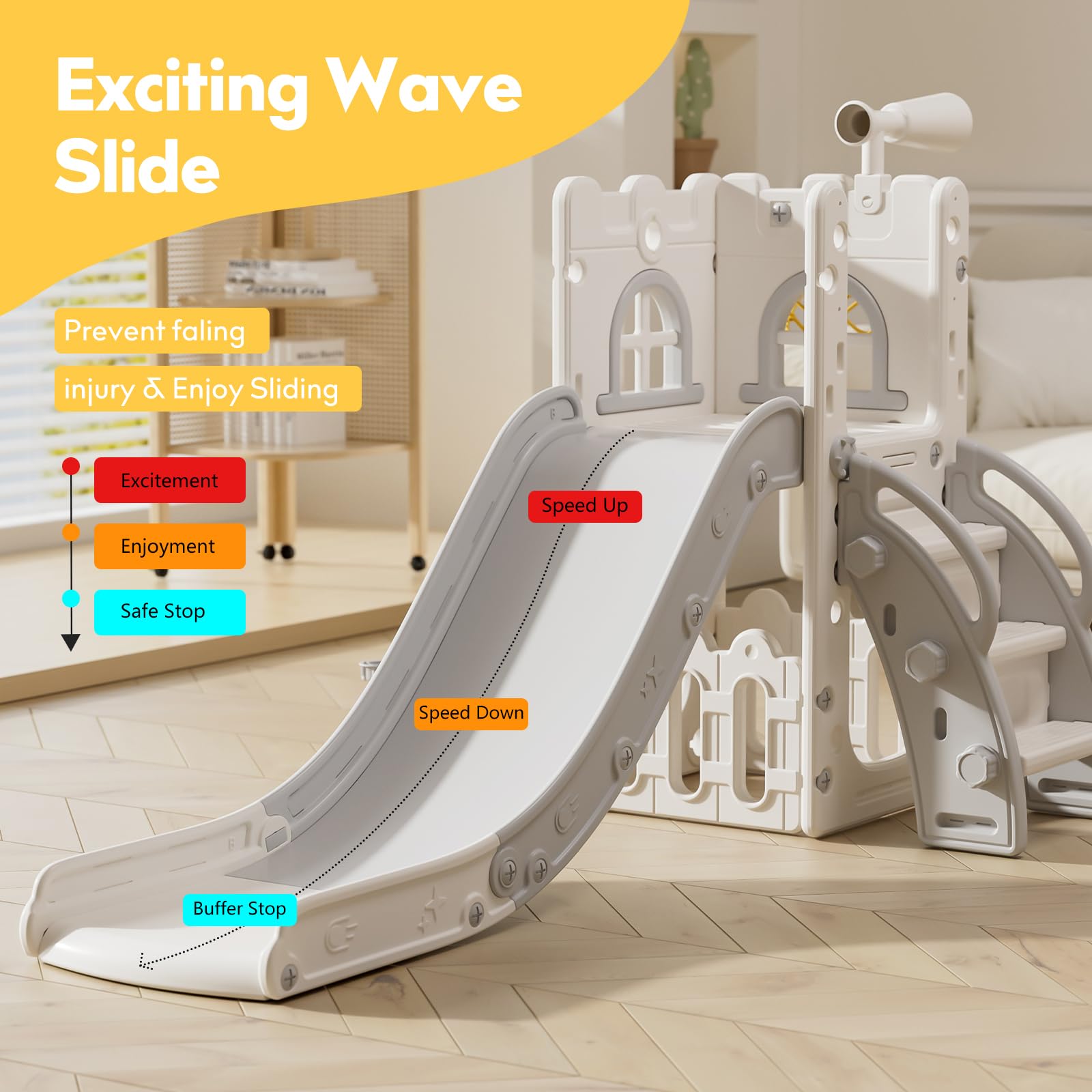 Best Toddler Slide for Kids 1-3 Years - Indoor/Outdoor Playset with Storage & Non-Slip Steps - Safe Baby Slide for Boys & Girls (White Gray) - Perfect for Backyard, Playroom & Birthday Gifts
