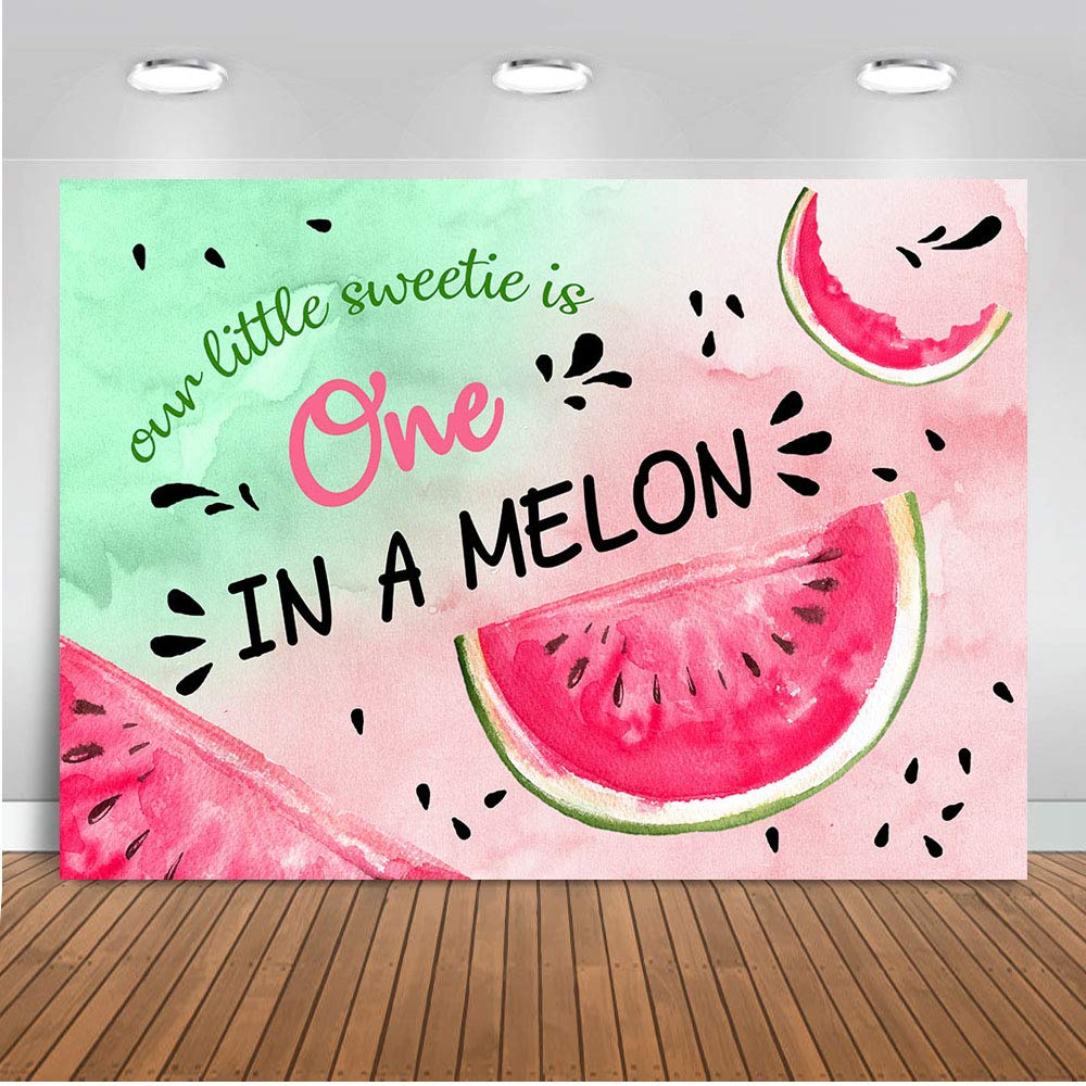 5x3ft Watermelon Birthday Backdrop - Vinyl Fabric Photography Background for 1st Birthday Party Decorations | Girls' First Birthday, Baby Shower, Summer Party Decor