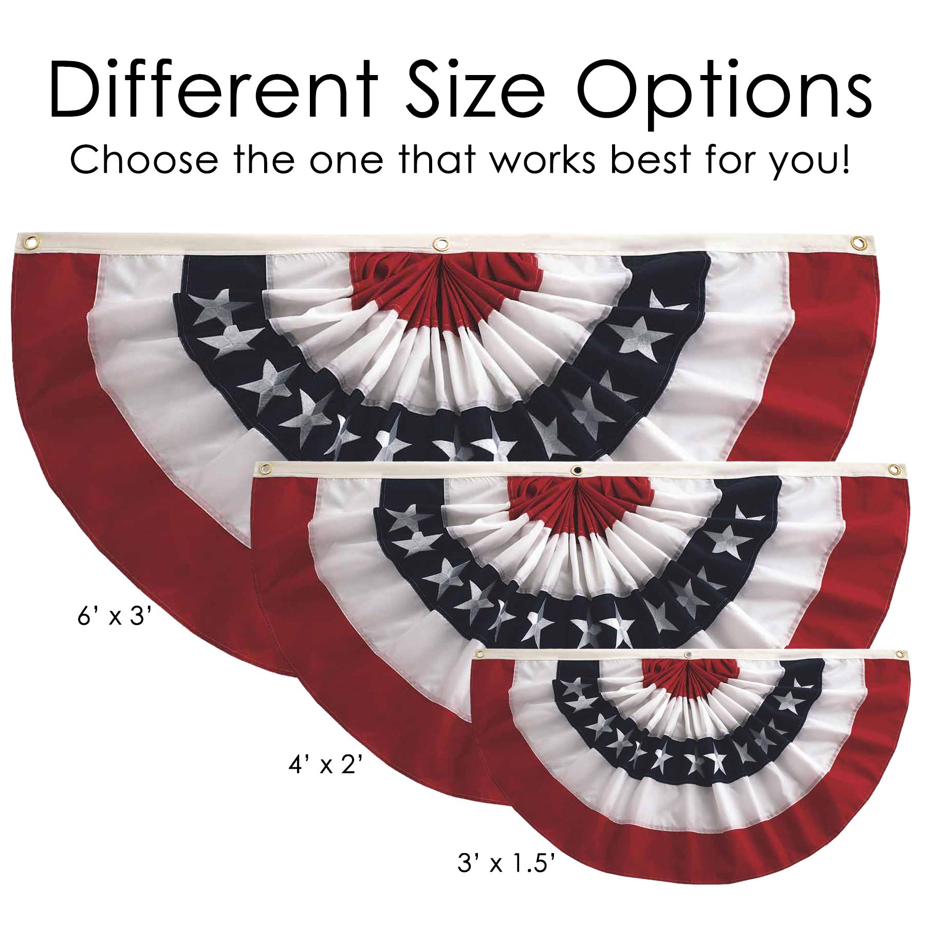 1.5' x 3' Patriotic Pleated Bunting Fan - Red White & Blue Decorative Breeze Fan for 4th of July, Memorial Day, Veterans Day Outdoor Decor & Patriotic Party Supplies