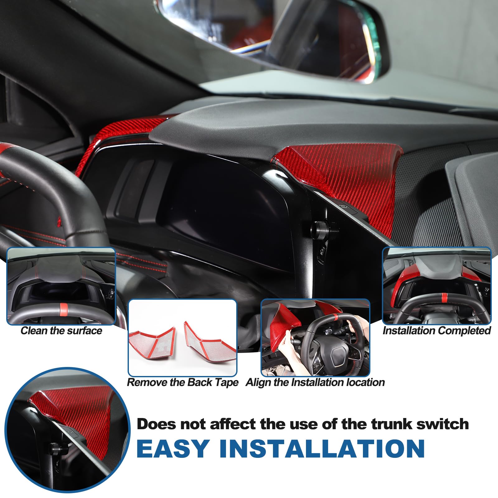 **Real Carbon Fiber Dashboard Panel Cover Trim for Chevrolet Corvette C8 2020-2023 – 2PCS Dash Board Speedometer & Side Instrument Hood Panel (Red Carbon) – Upgrade Interior & Protect from Scratches**