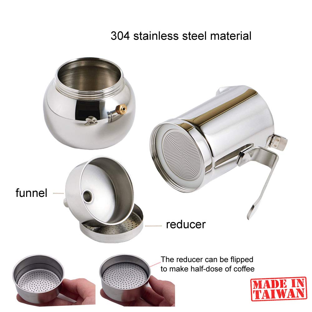 Premium Stainless Steel Italian Stovetop Espresso Maker - Moka Pot for Rich Espresso, Latte & Cappuccino (6 Cup, 10oz) - Perfect for Home Brewing, Camping & Gifts