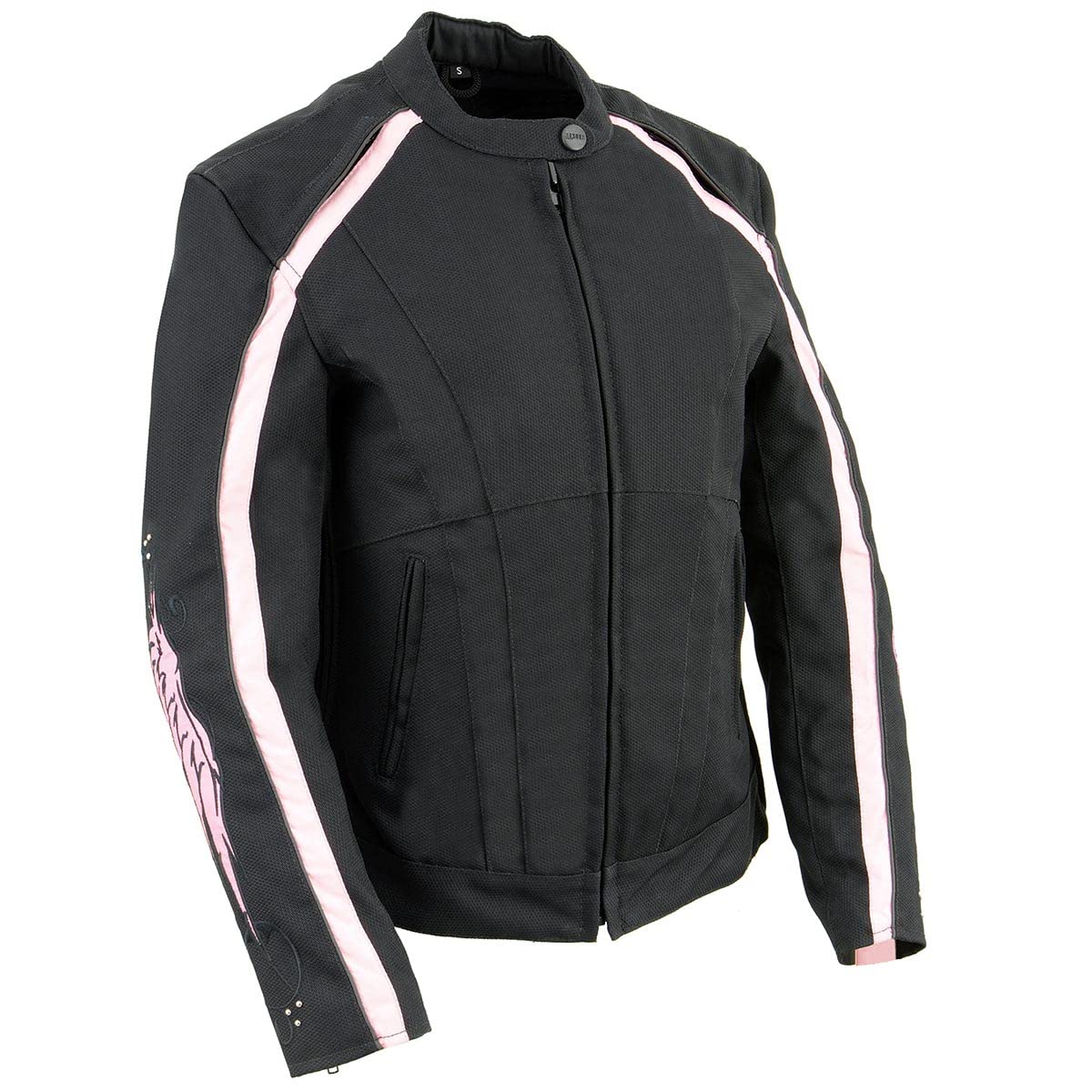 Milwaukee Leather SH1954 Women's Black Textile Motorcycle Jacket with Stud & Wings Detailing - Stylish Biker Jacket for Riding & Casual Wear