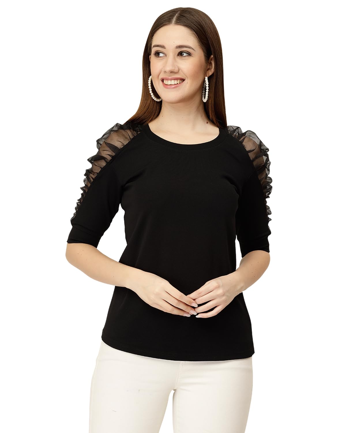 I ENTERPRISE Women's Red Crepe Printed Crop Top - Stylish Short Sleeve Blouse for Summer Outfits, Casual Wear & Party Fashion