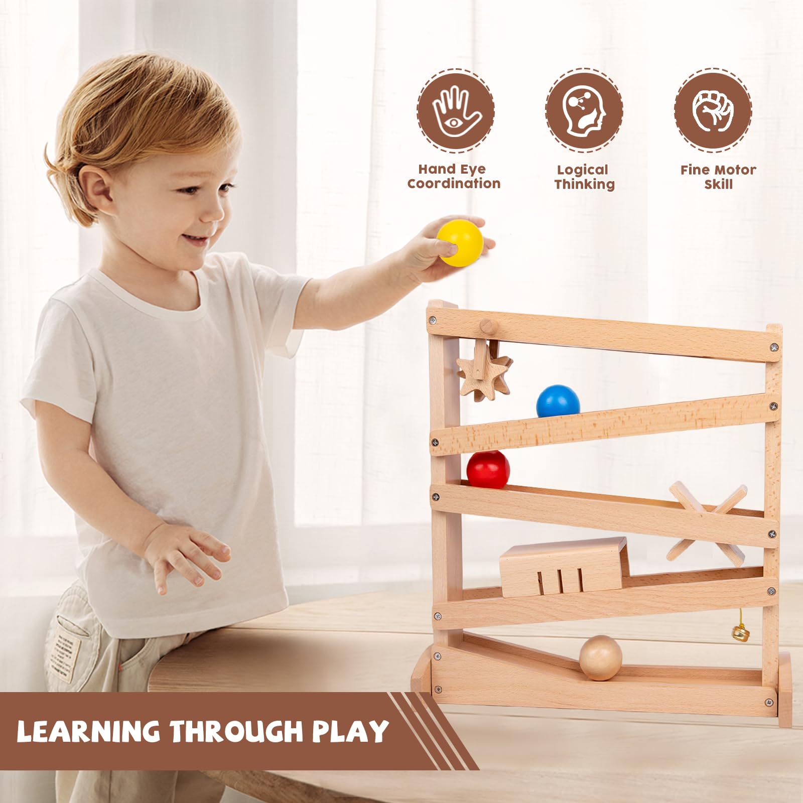 **Adena Montessori Wooden Ball Drop Toy - Educational Montessori Toys for Toddlers 1-3 Years Old - Fine Motor Skills Development - Perfect for Daycare, Preschool & Home Learning Activities**
