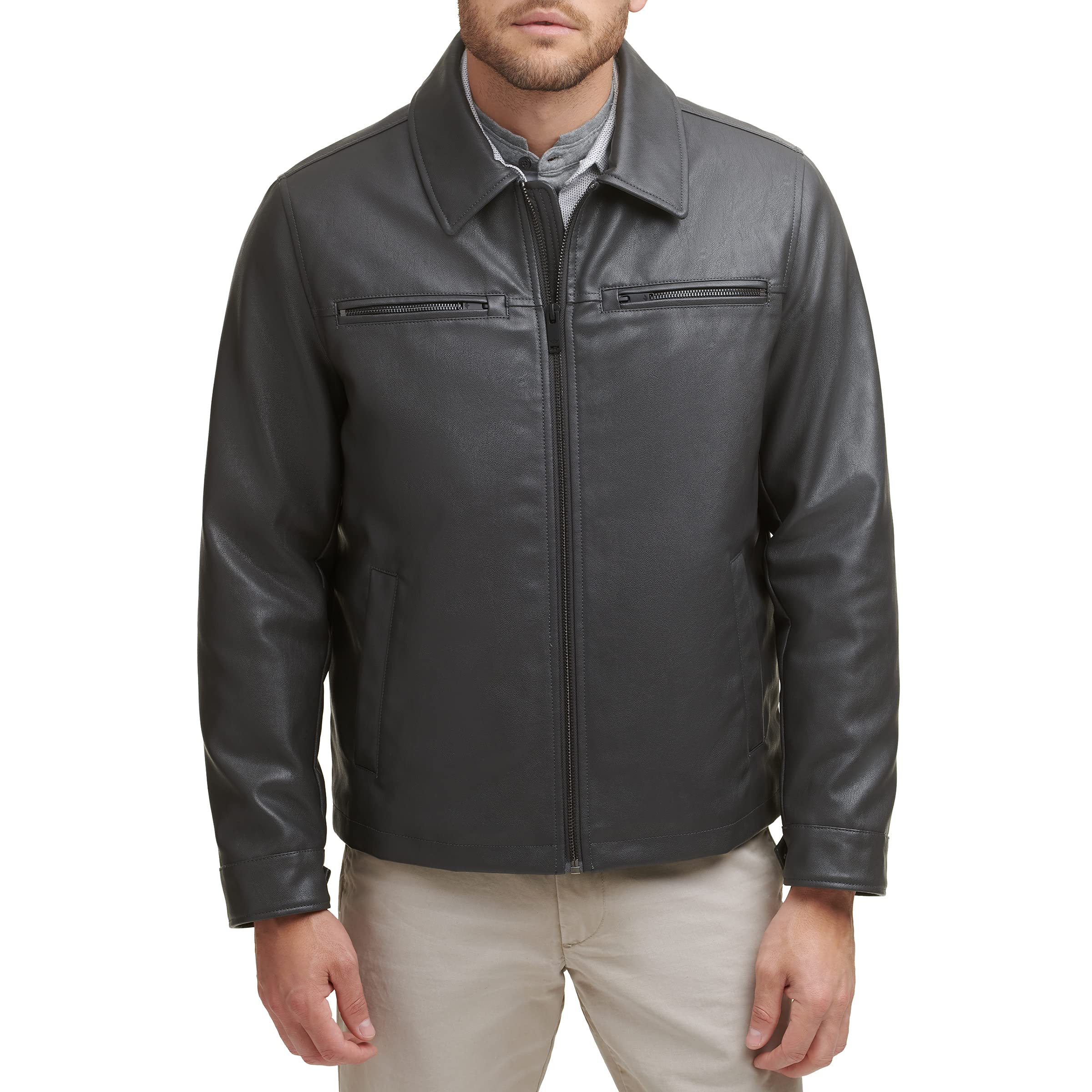 Dockers Men's James Faux Leather Jacket - Classic Biker Style Jacket for Men (Regular, Big & Tall Sizes) - Perfect for Casual Wear, Night Out & Motorcycle Riding