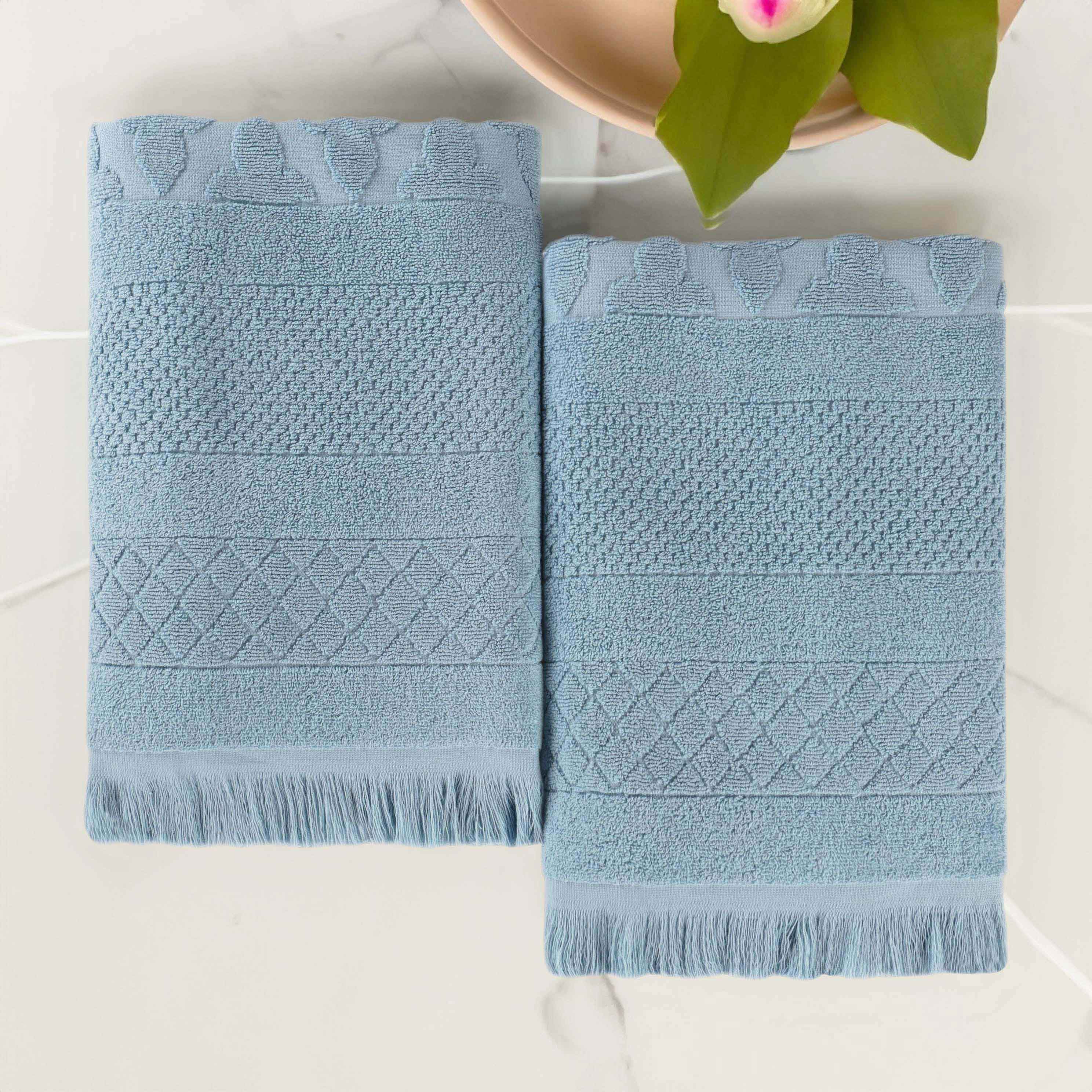 Premium Rolla Cotton Geometric Jacquard Plush Absorbent Bath Towel Set of 2 - Ultra Soft & Quick Dry Bath Sheets for Spa, Hotel & Luxury Home Use
