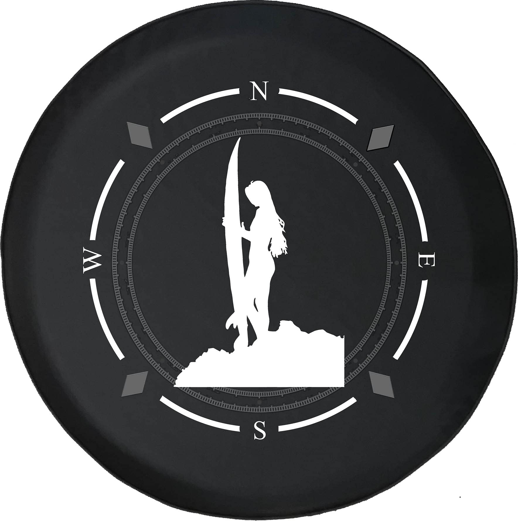 American Unlimited Spare Tire Cover with Compass & Surfer Girl Design - Durable SUV, Trailer, RV Wheel Cover for Jeep, Truck & Off-Road Vehicles - Perfect for Beach Trips, Camping & Outdoor Adventures