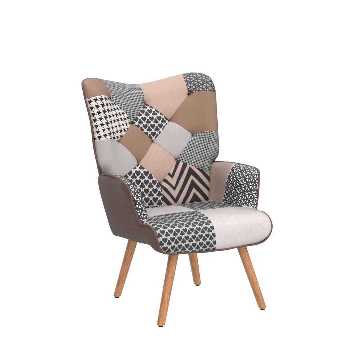 Joysoul Modern High Back Accent Chair - Grey Plaid Upholstered Armchair for Living Room, Bedroom & Waiting Room - Perfect for Reading, Relaxing & Home Decor