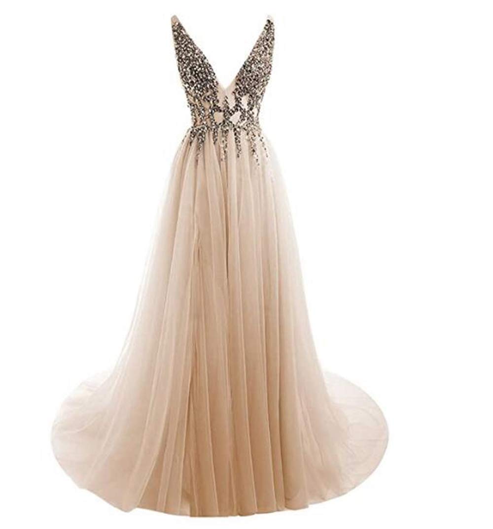 Sparkling Beaded Evening Gowns for Women - Elegant Long Formal Prom Dresses with High Slit | Perfect for Weddings, Galas & Special Occasions