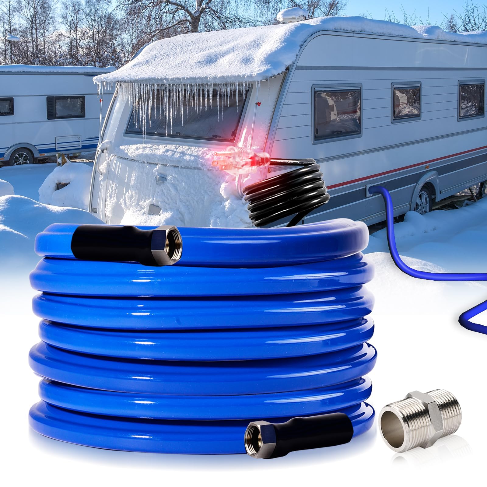 30FT Heated RV Water Hose -45℉ Freeze Proof, Drinking Water Safe Garden Hose with Heating Cable | Perfect for Winter Camping, RV Travel & Outdoor Watering
