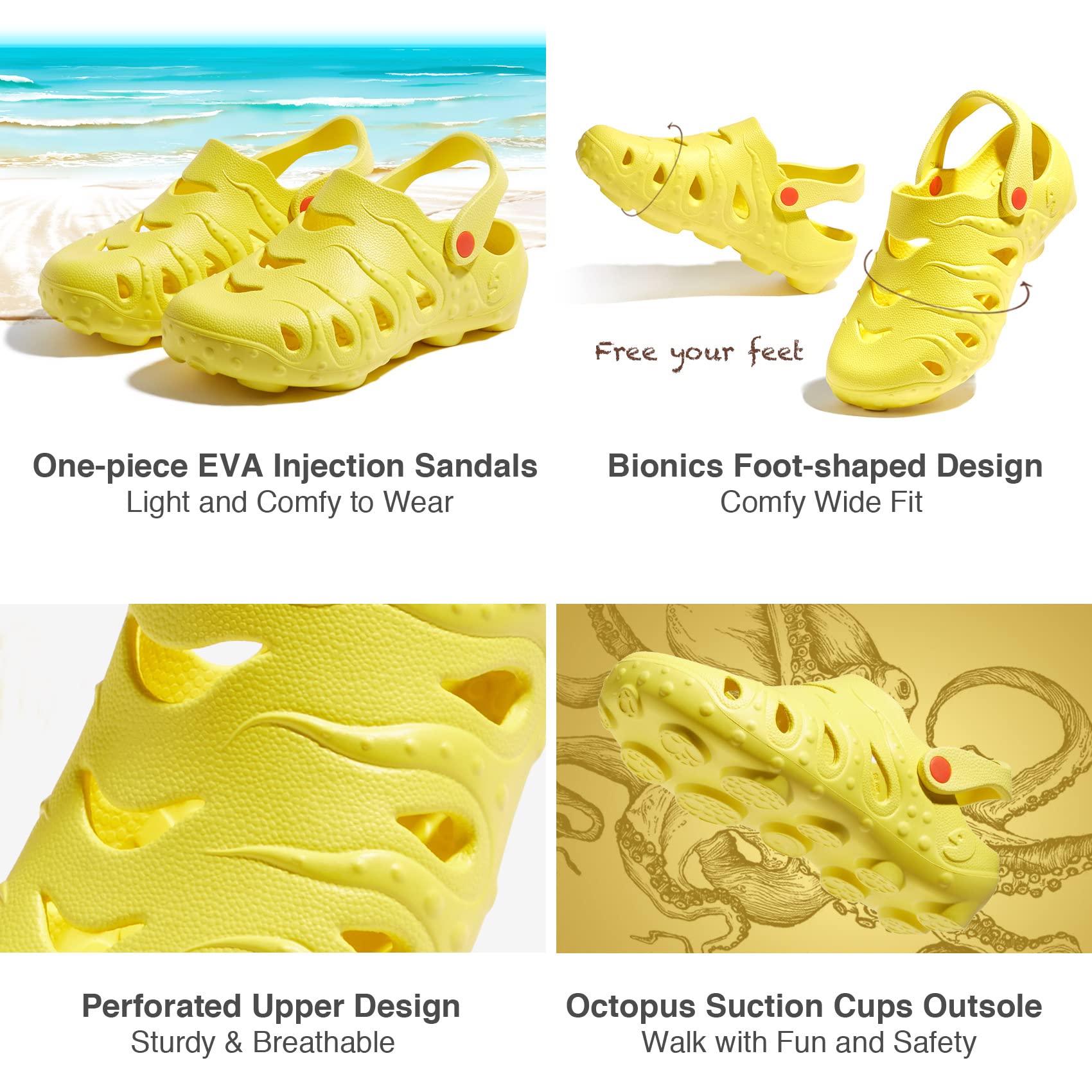 **UIN Men's Clog Garden Shoes - Slip-On Beach Outdoor Slippers & Sandals with Octopus Design - Perfect for Gardening, Beach Walks, and Casual Wear**