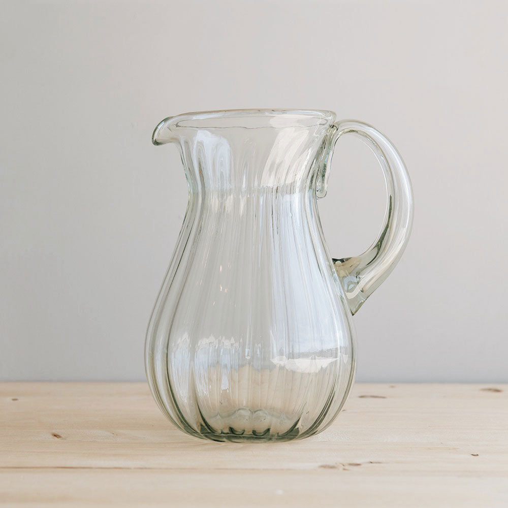 Handblown Fluted Glass Pitcher - Elegant Water & Juice Carafe for Home, Dining & Entertaining - Perfect for Iced Tea, Lemonade & Party Serving