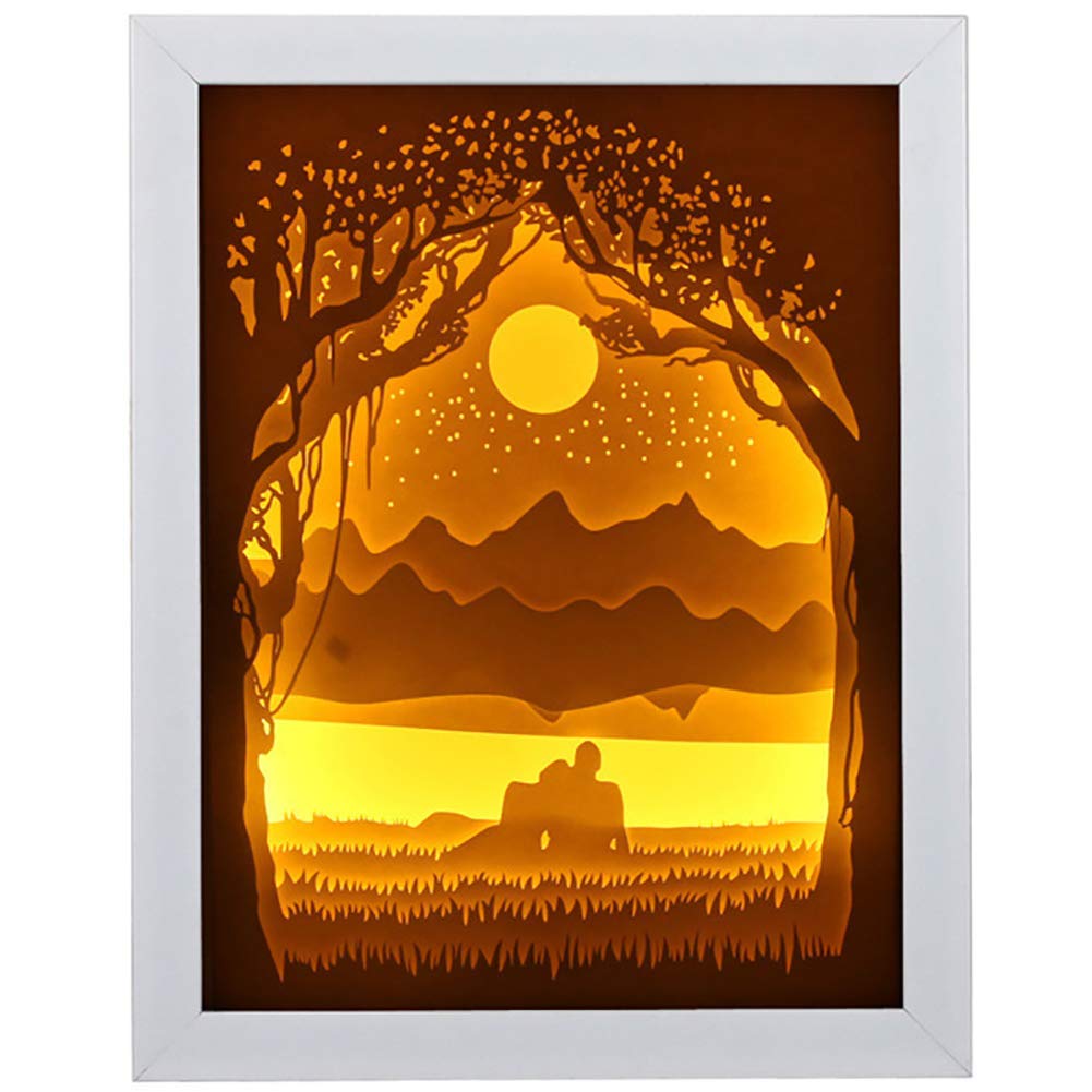 3D Paper Carving Night Lamp - Handmade Papercut Light Box with LED - Shadow Box Art Decor - Creative Paper Sculpture Desk Lamp - Perfect Gift for Christmas, Birthday & Wedding (Bedroom, Nursery, Office Decor)