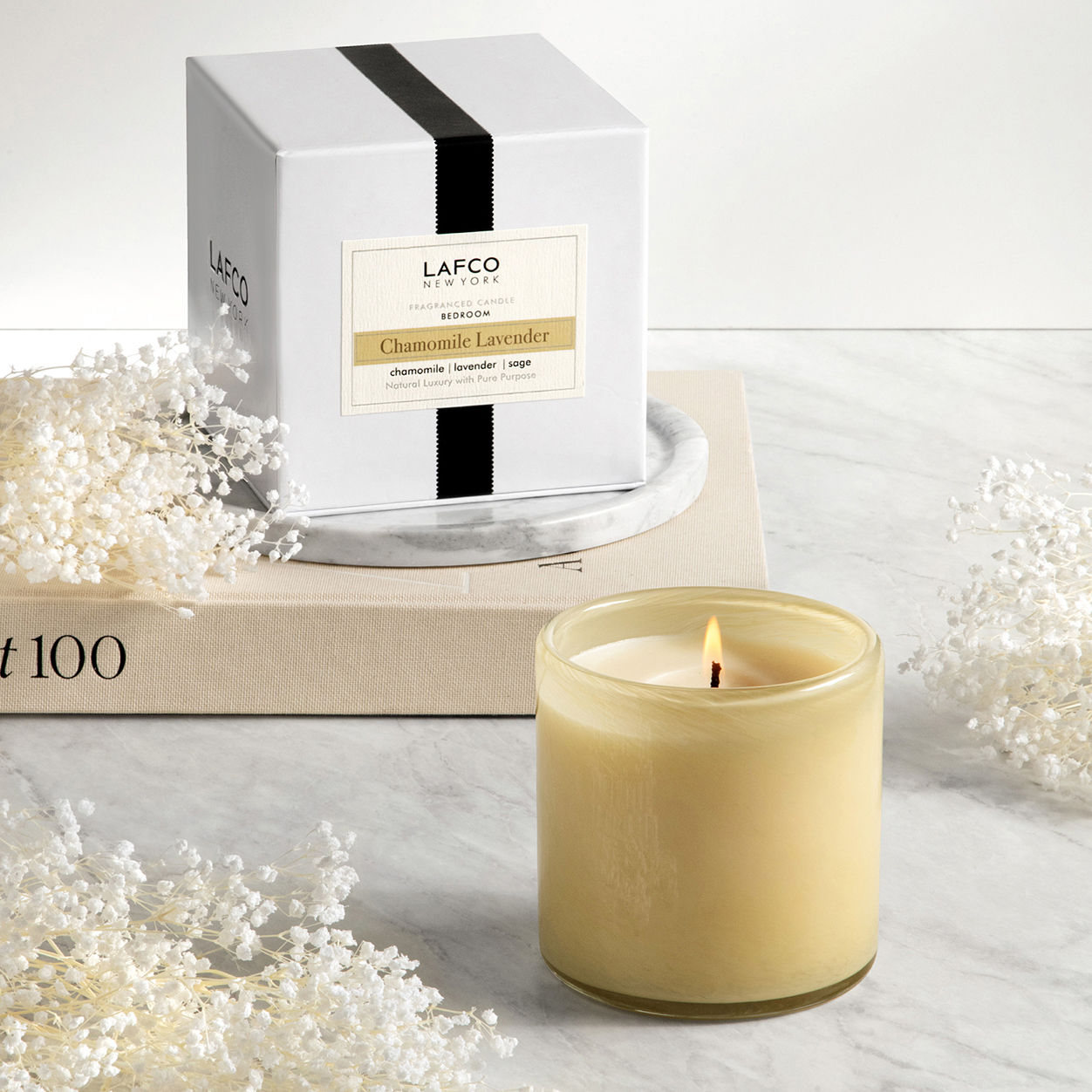 Premium Chamomile Lavender Scented Candle - Natural Soy Wax, Long-Lasting Aromatherapy for Relaxation & Stress Relief - Perfect for Bedroom, Bathroom & Meditation Spaces
