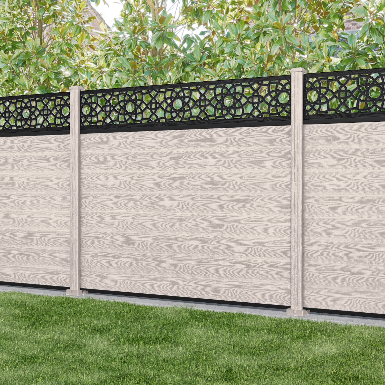 Classic Amber Fence Panel Mid Stone with Composite Posts - Durable Privacy Fencing for Backyard, Garden, and Pool Areas