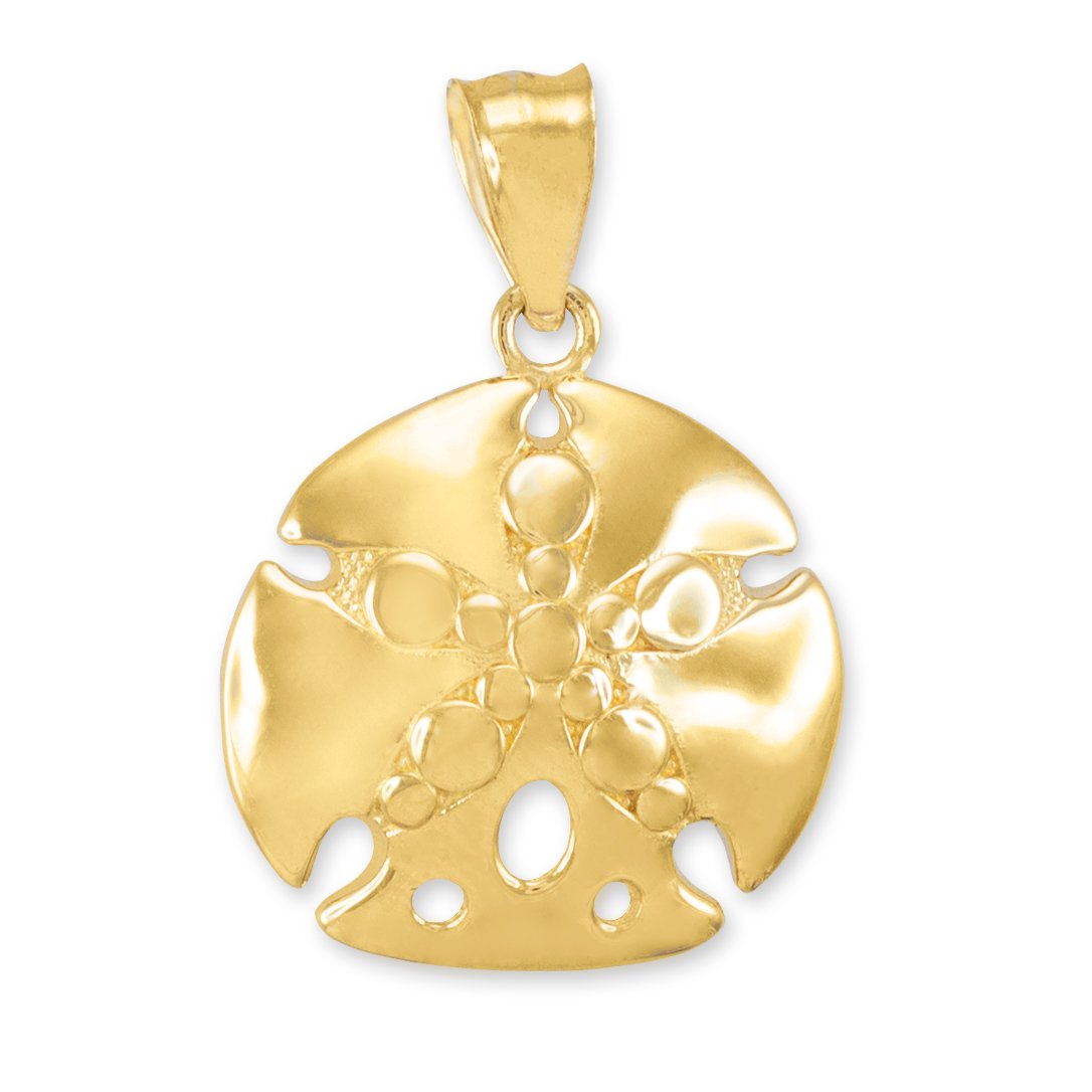 14k Yellow Gold Sea Star Sand Dollar Charm Pendant - High Polish Good Luck Jewelry for Beach Lovers & Ocean-Themed Gifts | Perfect for Necklaces, Bracelets & Special Occasions