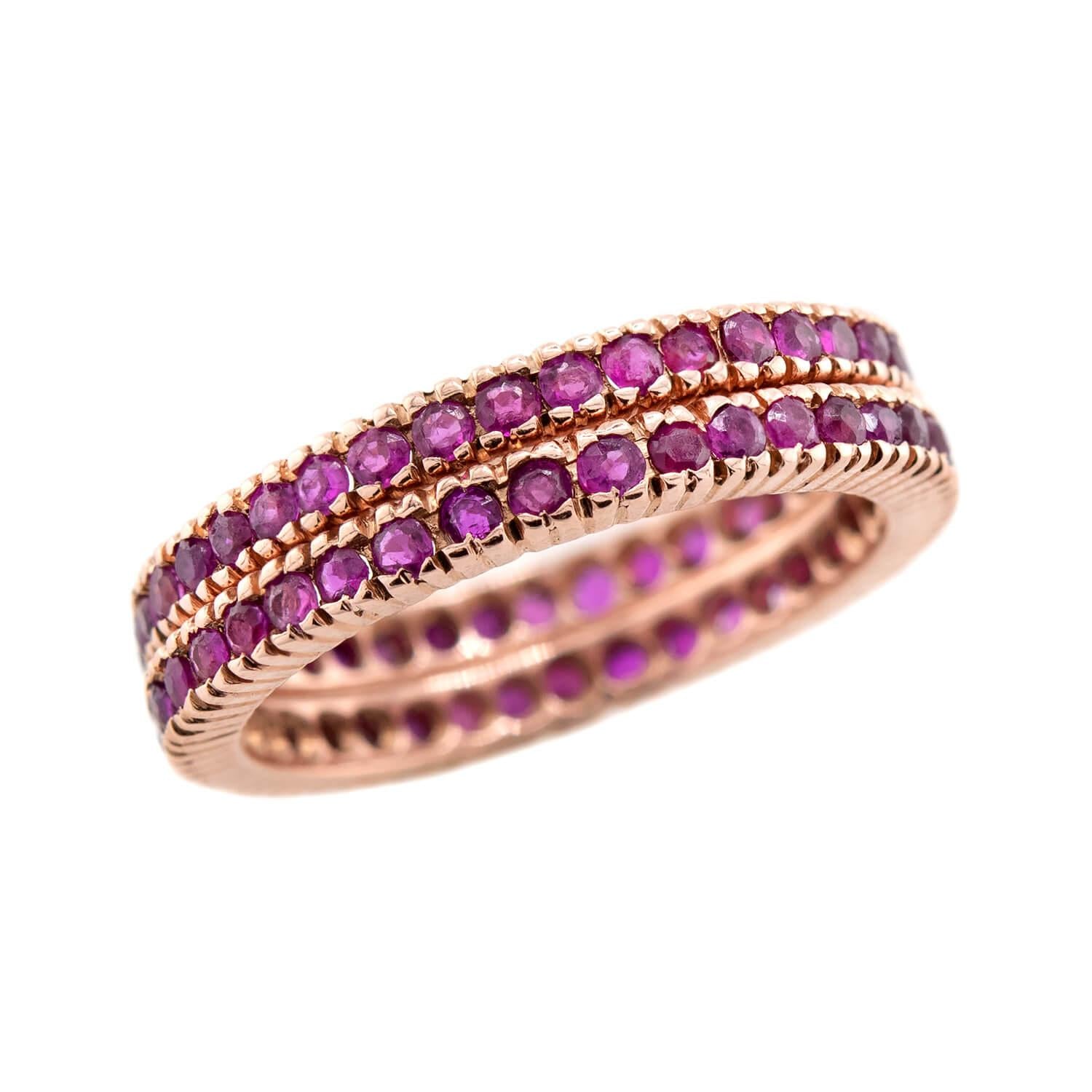 14K Gold Ruby Eternity Band Ring Set for Women - Vintage Style Wedding, Anniversary & Engagement Jewelry Gift - Perfect for Bridal, Party & Special Occasions