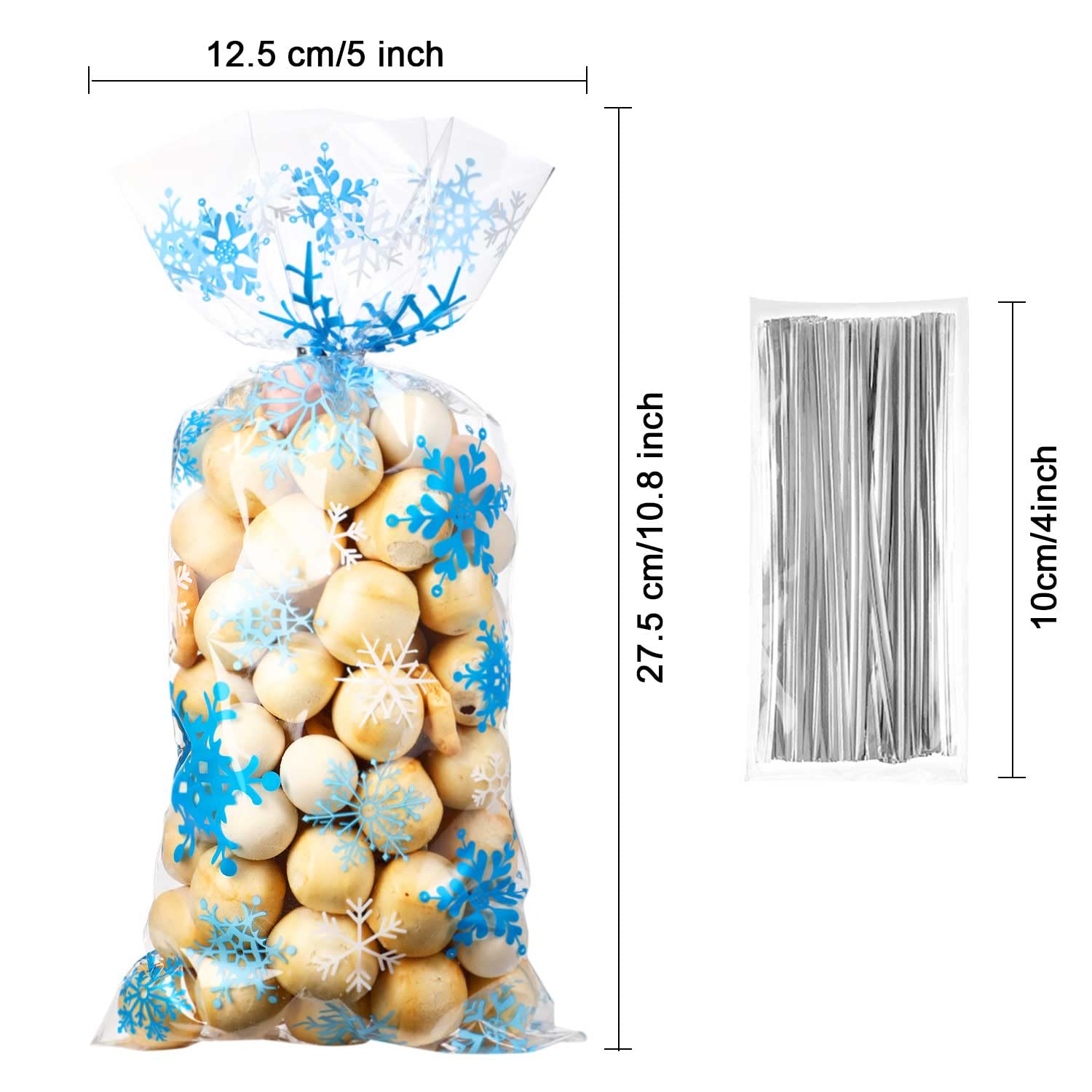 Blulu 200 Pcs Christmas Cellophane Bags with Twist Ties - Snowflake Holiday Treat Bags for Candy, Cookies & Party Favors | Winter Wonderland, Xmas, Birthday & Holiday Party Decorations