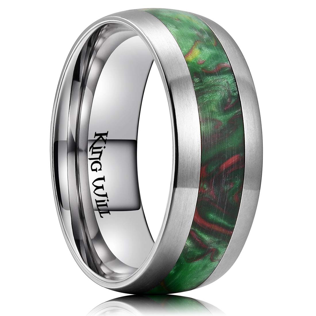 King Will 6mm 8mm Silver & Rose Gold Titanium Spinner Ring for Men - High Polished Dice Pattern & Lord's Prayer Design - Anxiety Relief Fidget Ring for Stress & Focus - Perfect for Office, Meditation, and Everyday Wear