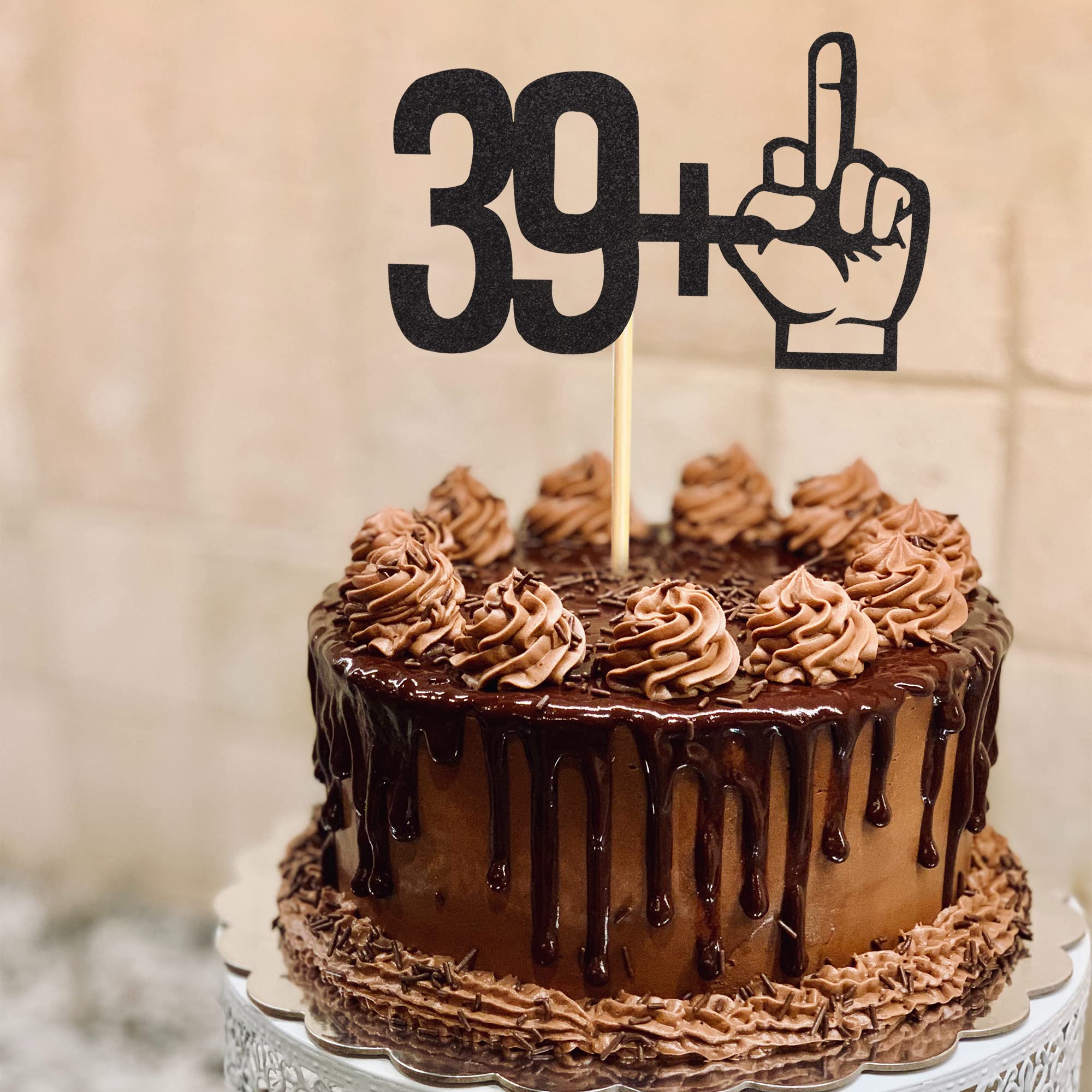 40th Birthday Cake Topper - Black Glitter 39+1 Party Decor for 40 Years Old Celebration - Funny 40th Birthday Party Supplies for Women & Men - Perfect for Anniversary, Milestone Parties & Cake Decorations