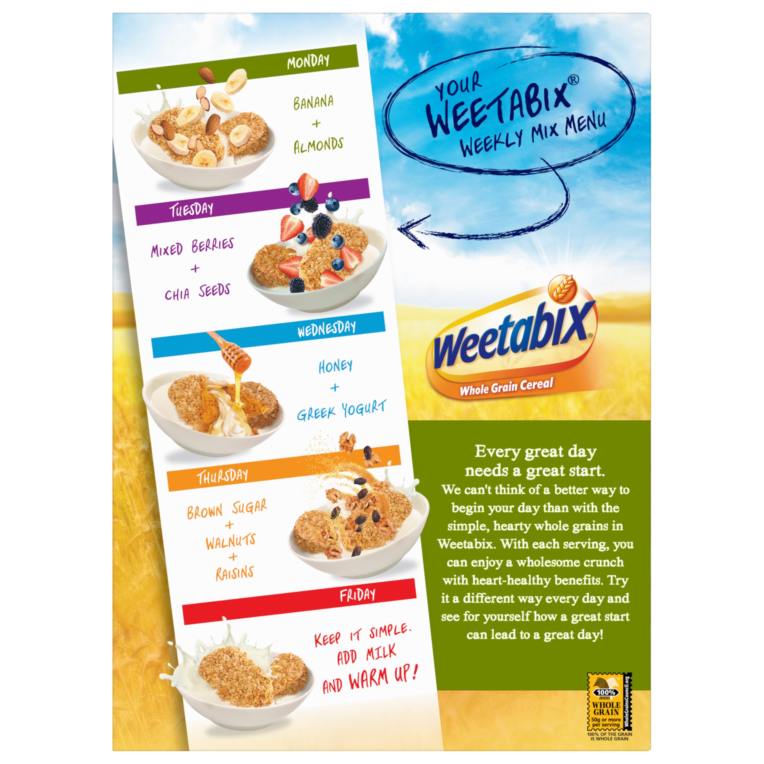 Weetabix Whole Grain Wheat Biscuits - Lightly Sweetened Breakfast Cereal, Healthy Snack, 14oz Box - Perfect for Breakfast Bowls, Yogurt Topping & On-the-Go Snacking