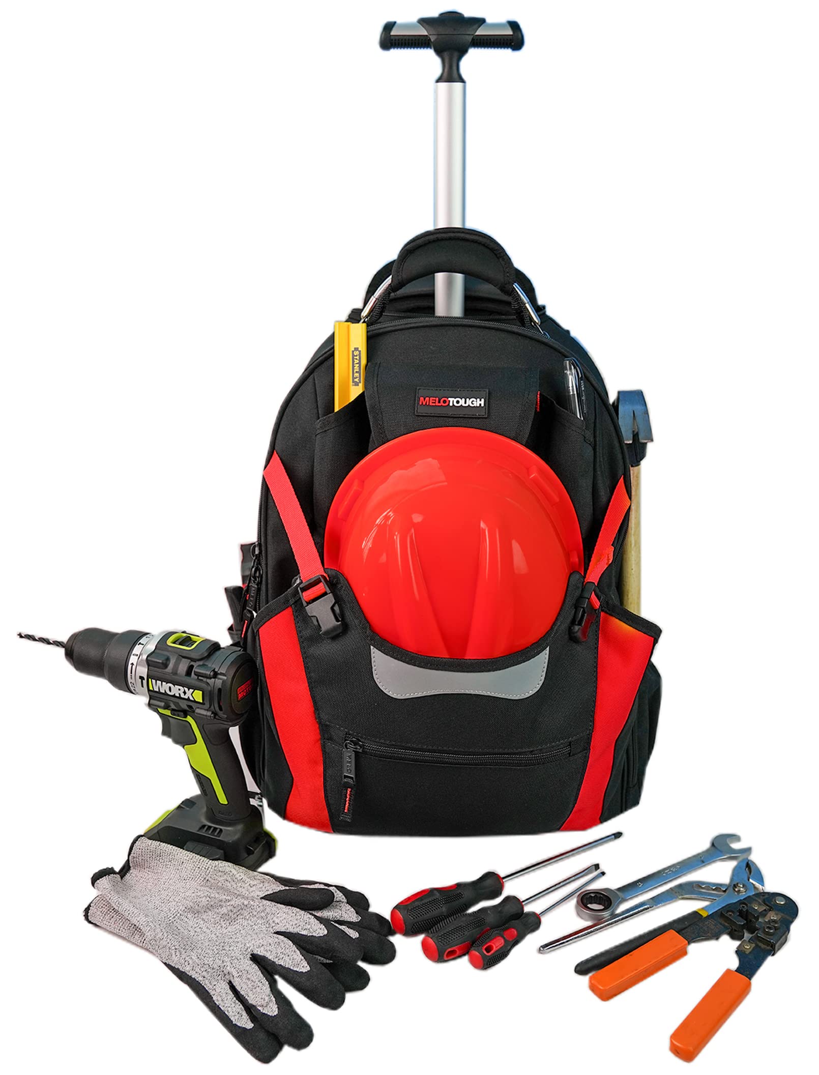 **Heavy Duty Rolling Tool Bag with Wheels - Durable Tool Backpack Organizer for Electricians, Carpenters, HVAC & Welders - Portable Workshop Storage for On-Site Repairs & Jobsite Organization (Red)**