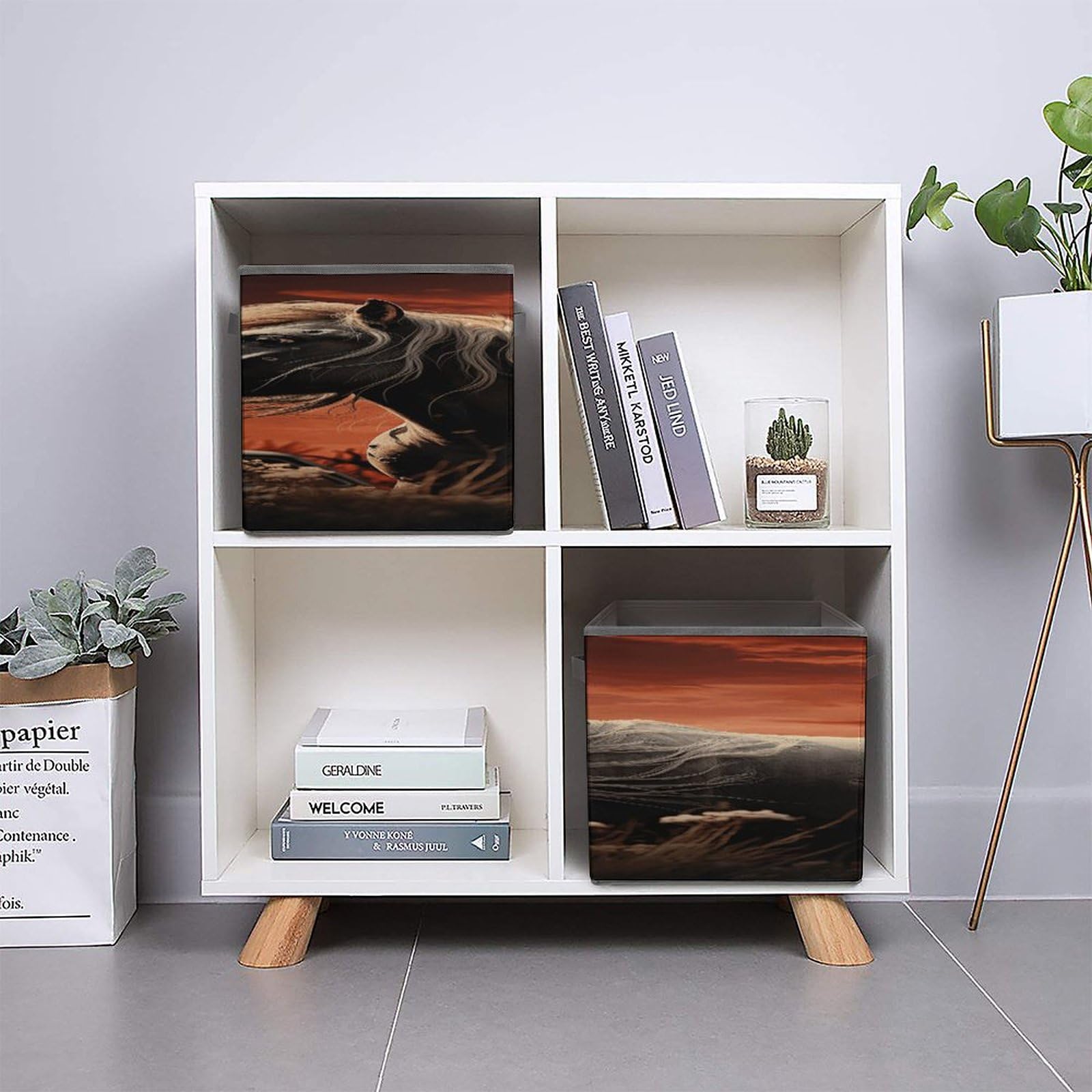 Mustang Printed Collapsible Storage Cubes - 10.6×10.6 Inch Foldable Fabric Bins with Handles for Home Organization | Perfect for Closet, Nursery, Office & Laundry Room Storage