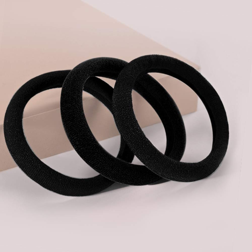 100 Pack Thick Seamless Cotton Hair Ties - No Crease Damage Stretchy Ponytail Holders & Scrunchies for Thick Hair - Black Hair Bands for Women & Girls - Perfect for Workouts, Yoga, Office & Daily Use