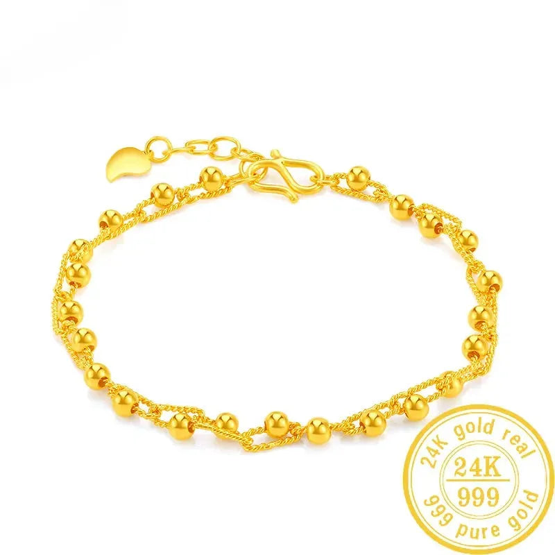 24K Pure Gold Bracelet for Women - 999 Solid Real Gold Bangle - Elegant Romantic Classic Jewelry Gift for Anniversary, Birthday & Valentine's Day - Trendy 2023 Luxury Fashion Accessory for Parties & Special Occasions