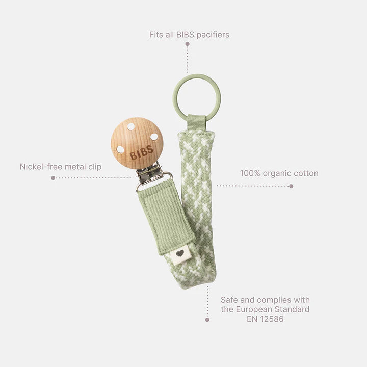 BIBS Pacifier Clip - Stylish Sage & Ivory Baby Pacifier Holder for Newborns & Toddlers | Perfect for Strollers, Car Seats & Diaper Bags