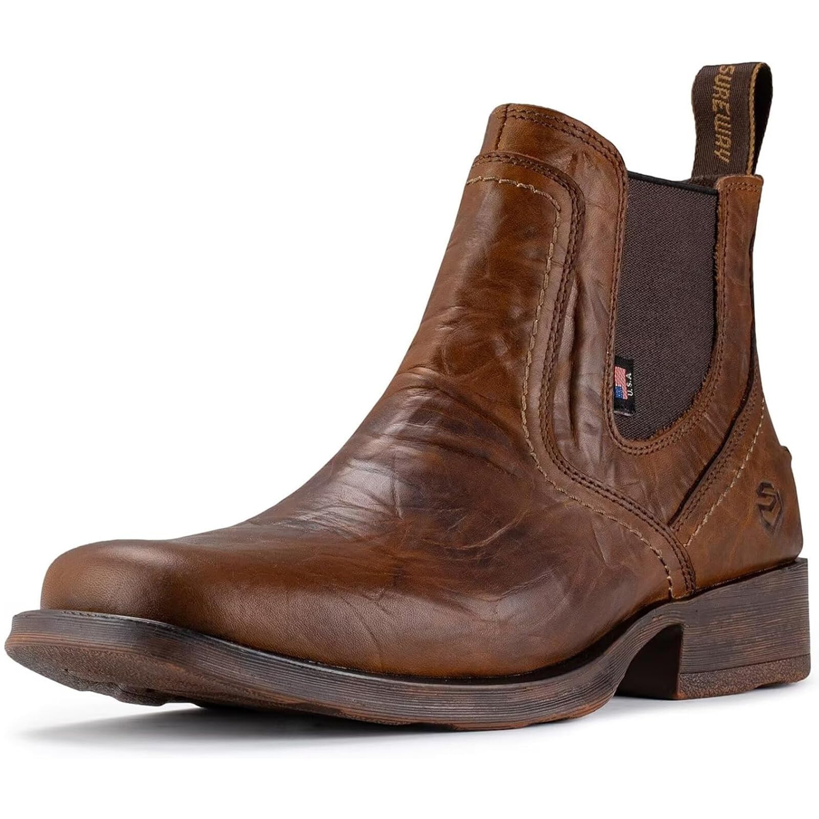 SUREWAY Men's Western Chelsea Cowboy Boots - Square Toe All-Weather Slip-On Work & Dress Boots | Comfortable & Durable Leather Shoes for Casual & Formal Wear | Perfect for Rodeo, Ranch Work & Night Out