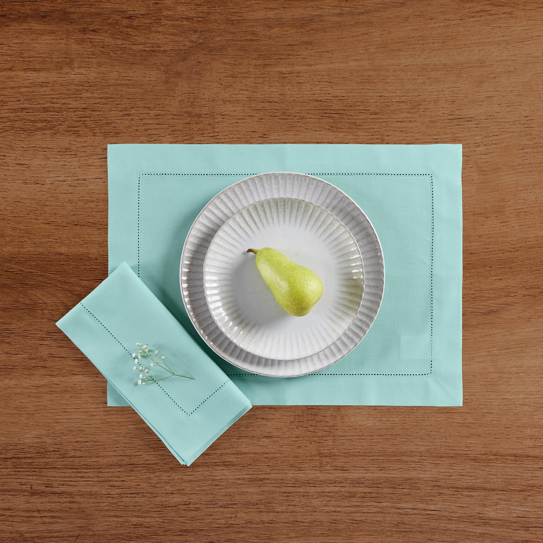 Premium Cotton Linen Hemstitch Placemats Set of 4 - Elegant Table Decor for Dining Room, Kitchen, and Party Settings