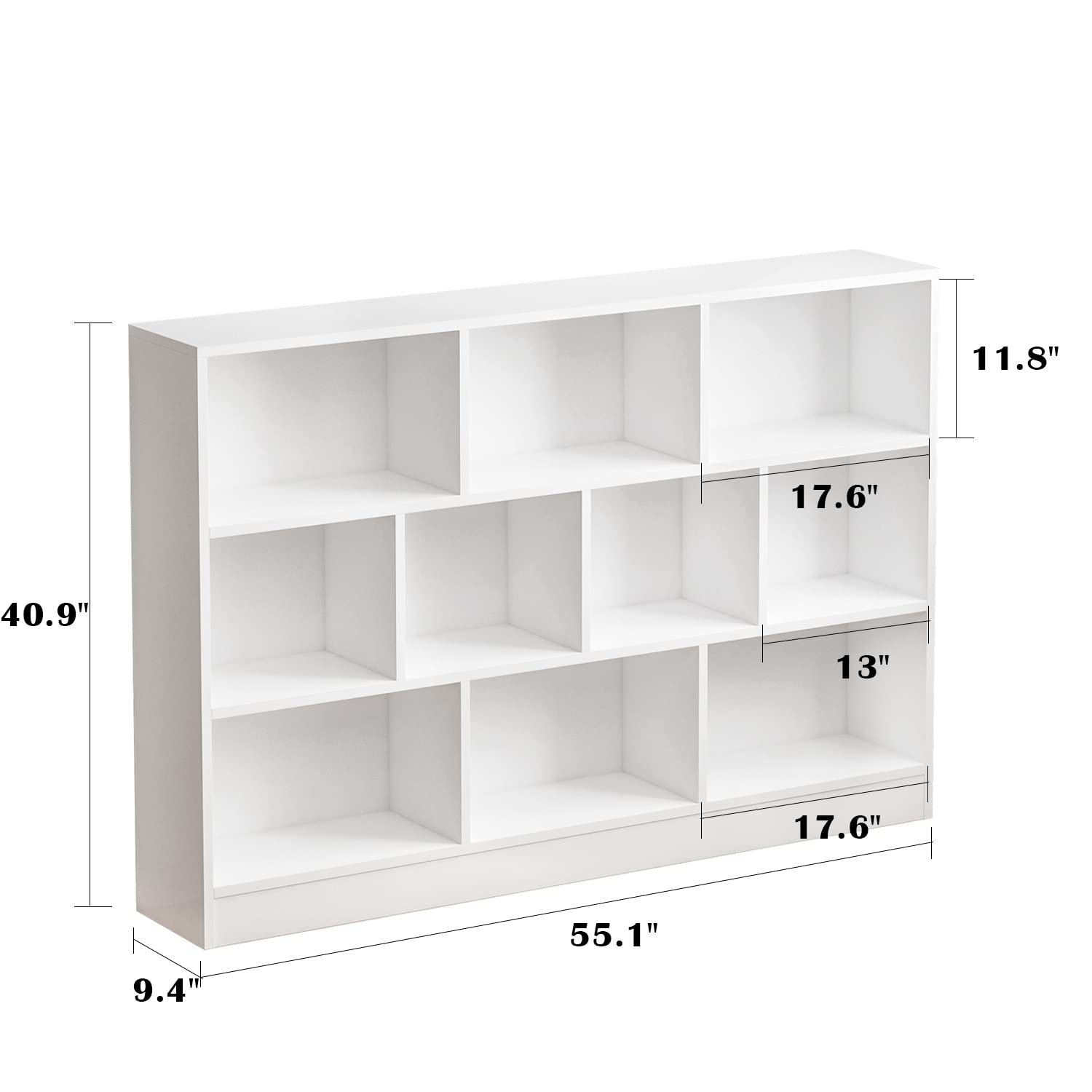 AIEGLE 10-Cube Bookshelf - 3-Tier Wooden Storage Organizer for Kids Bedroom, White Modern Bookcase (55.1